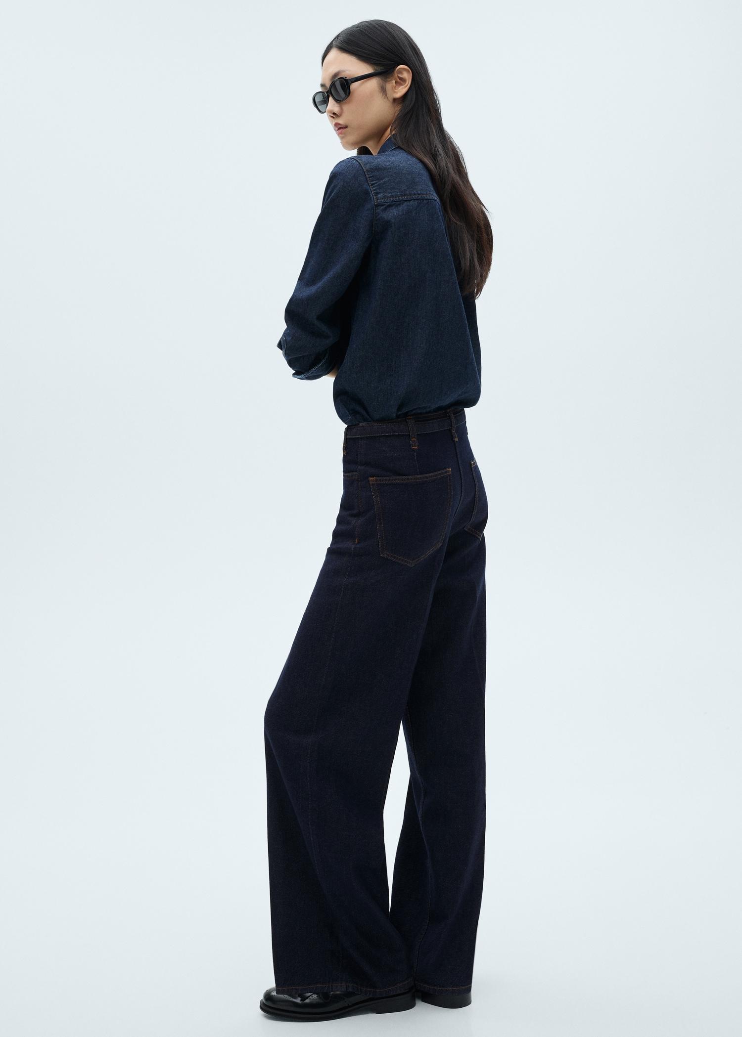 Rinse-wash wideleg jeans with belt - Women | MANGO USA Product Image
