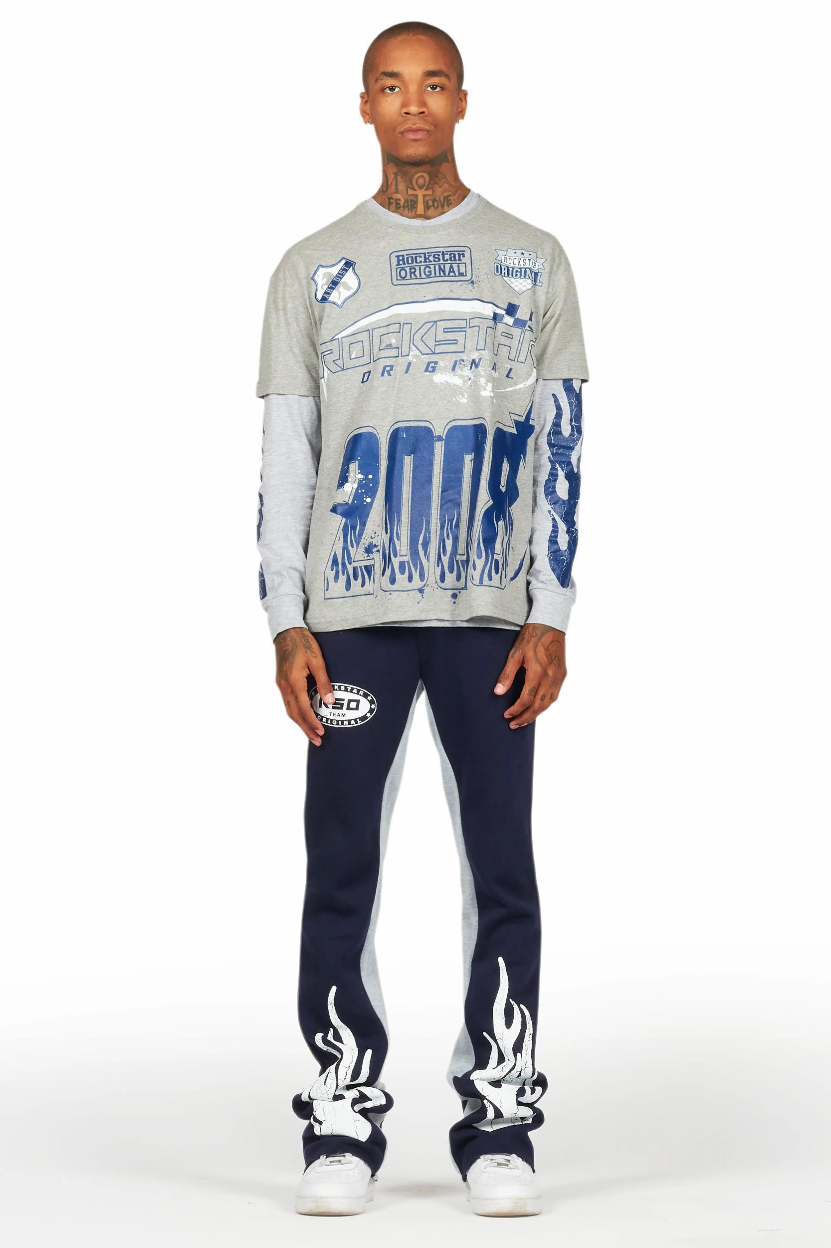 Amos Heather Grey Double Layer T-Shirt/Stacked Baggy Pant Set Male Product Image