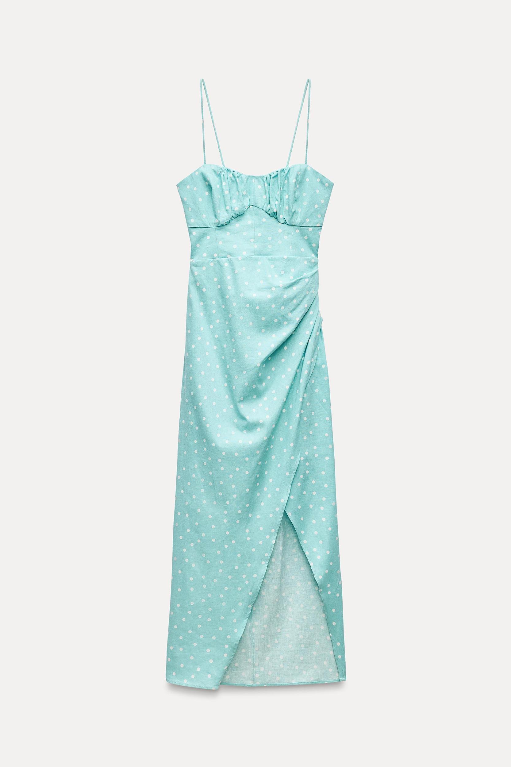 LINEN BLEND POLKA DOT MIDI DRESS Product Image