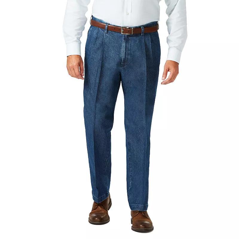 Big & Tall Hagar Classic-Fit Pleated-Front Stretch Denim Trousers, Men's, Size: 54X32, Medium Blue Product Image