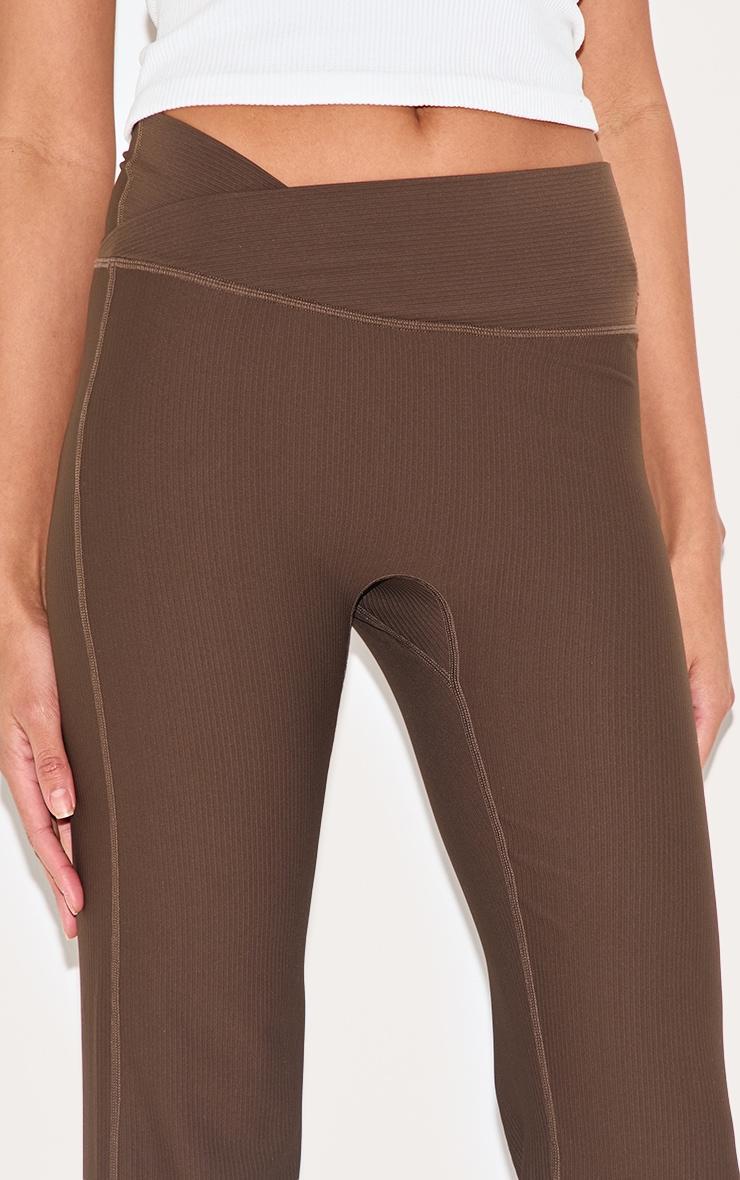 Espresso Ribbed Cross Waist Yoga Pants Product Image