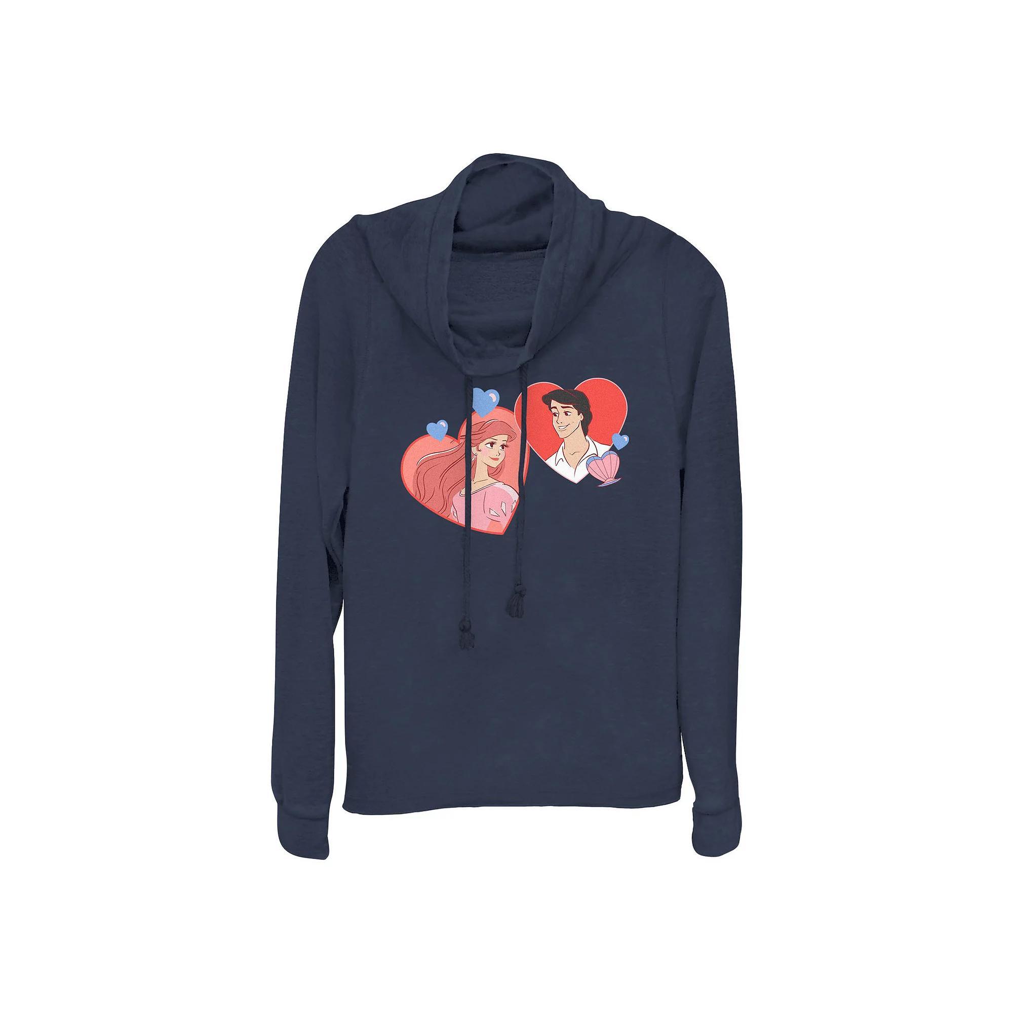 Disney's The Little Mermaid Ariel And Prince Eric Hearts Full Of Love Plus Size Cowlneck Graphic Lightweight Long Sleeve, Women's, Size: 1XL, Blue Product Image