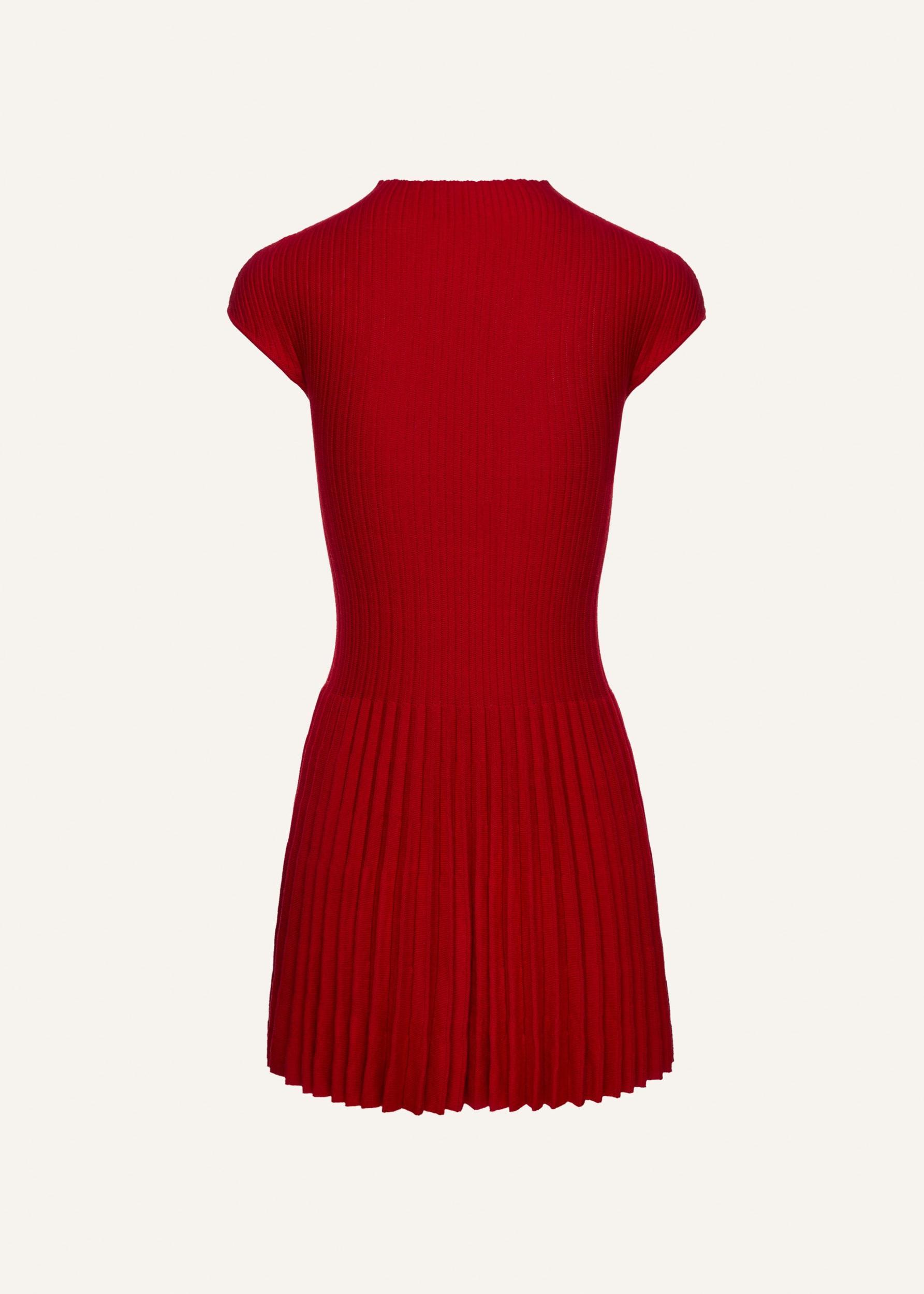 Ribbed knit high-neck skater dress in red Product Image