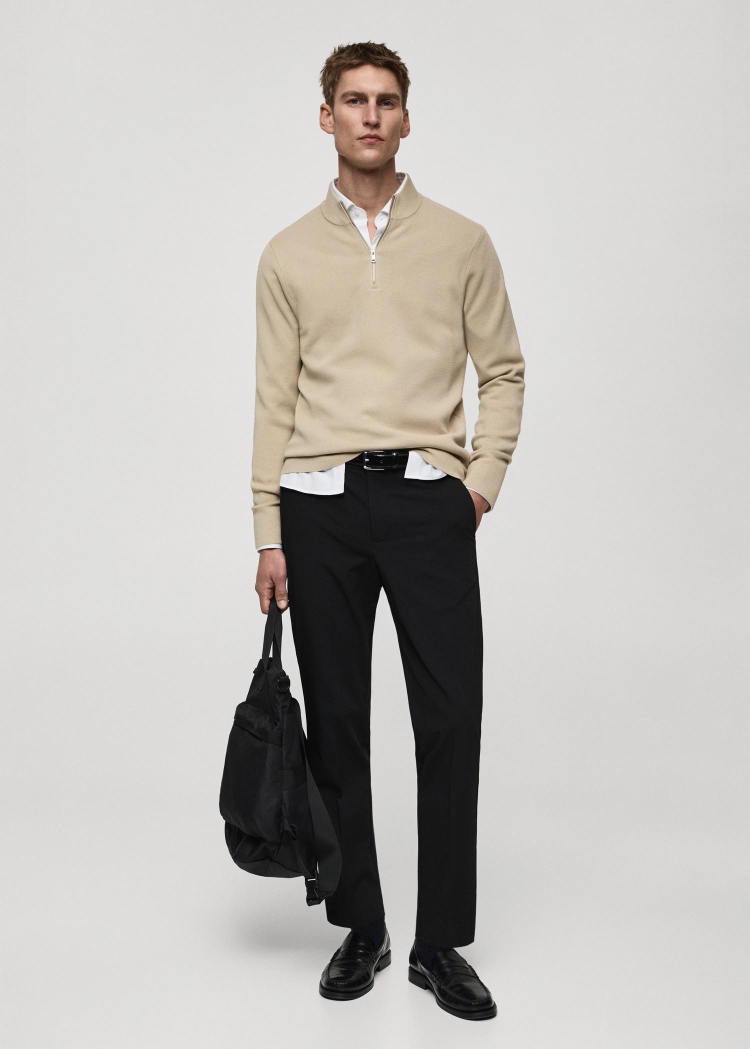 Perkins-neck sweater with zipper - Men | MANGO USA Product Image