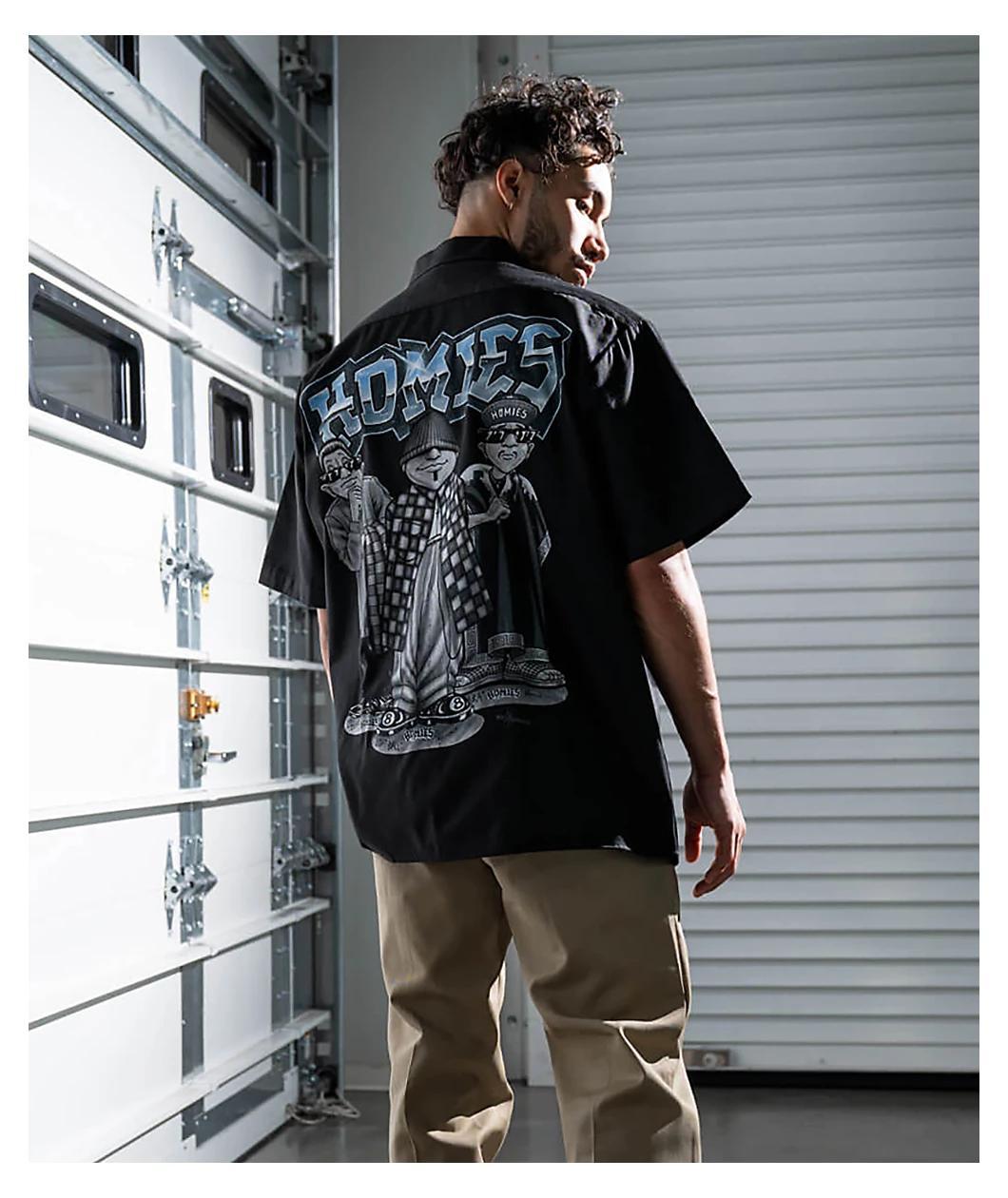 DGA Homies 8ball Trio Black Button Up Short Sleeve Shirt Product Image