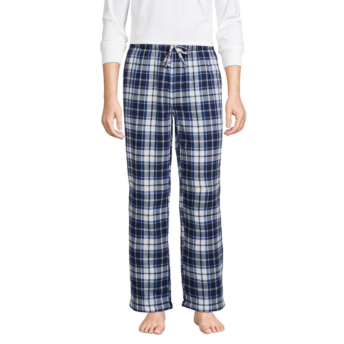 Big & Tall Lands End Plaid Sherpa-Lined Flannel Pajama Sleep Pants, Mens Product Image