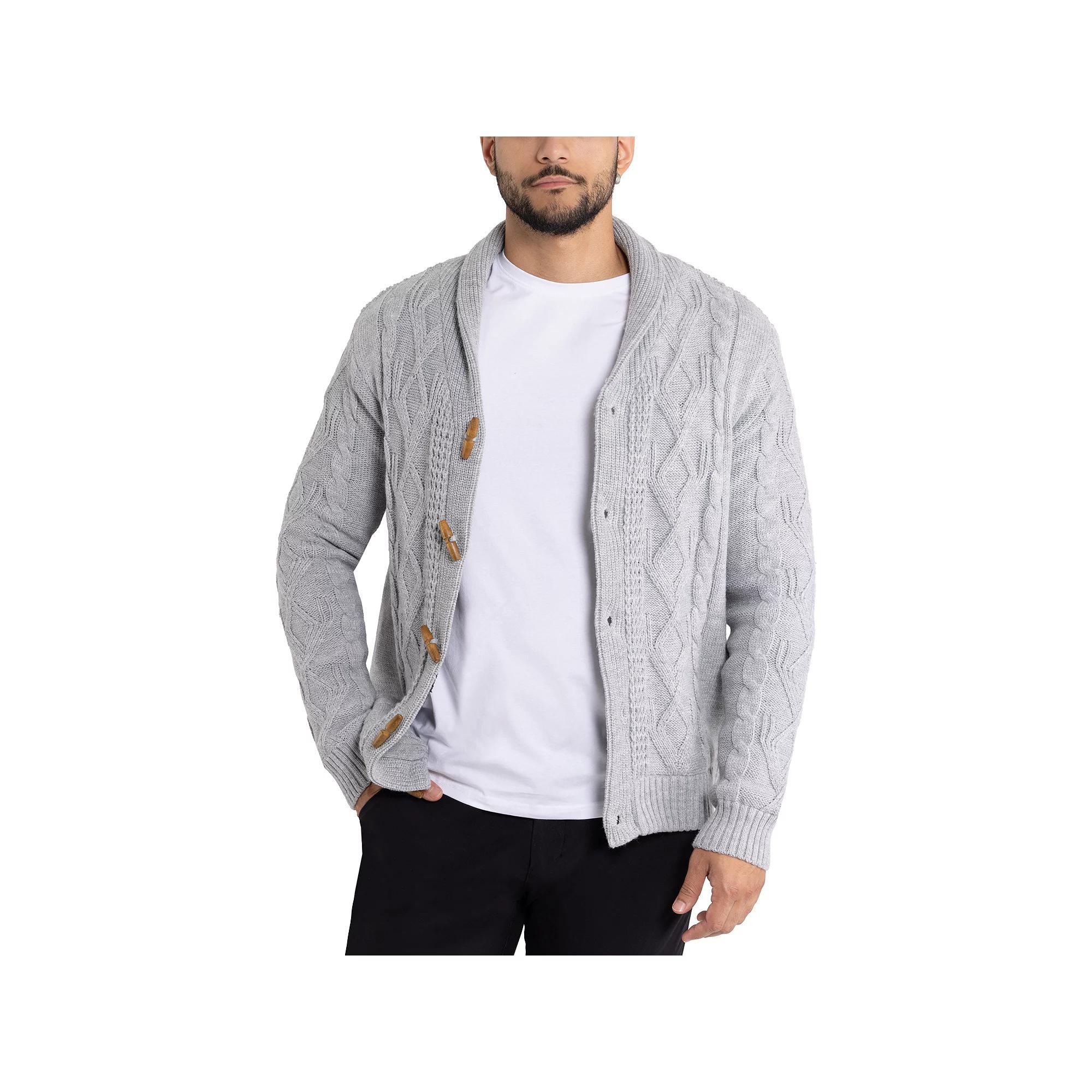 Men's Xray Regular-Fit Fleece-Lined Shawl-Collar Cable-Knit Cardigan Sweater, Size: XXL, Light Gray Product Image