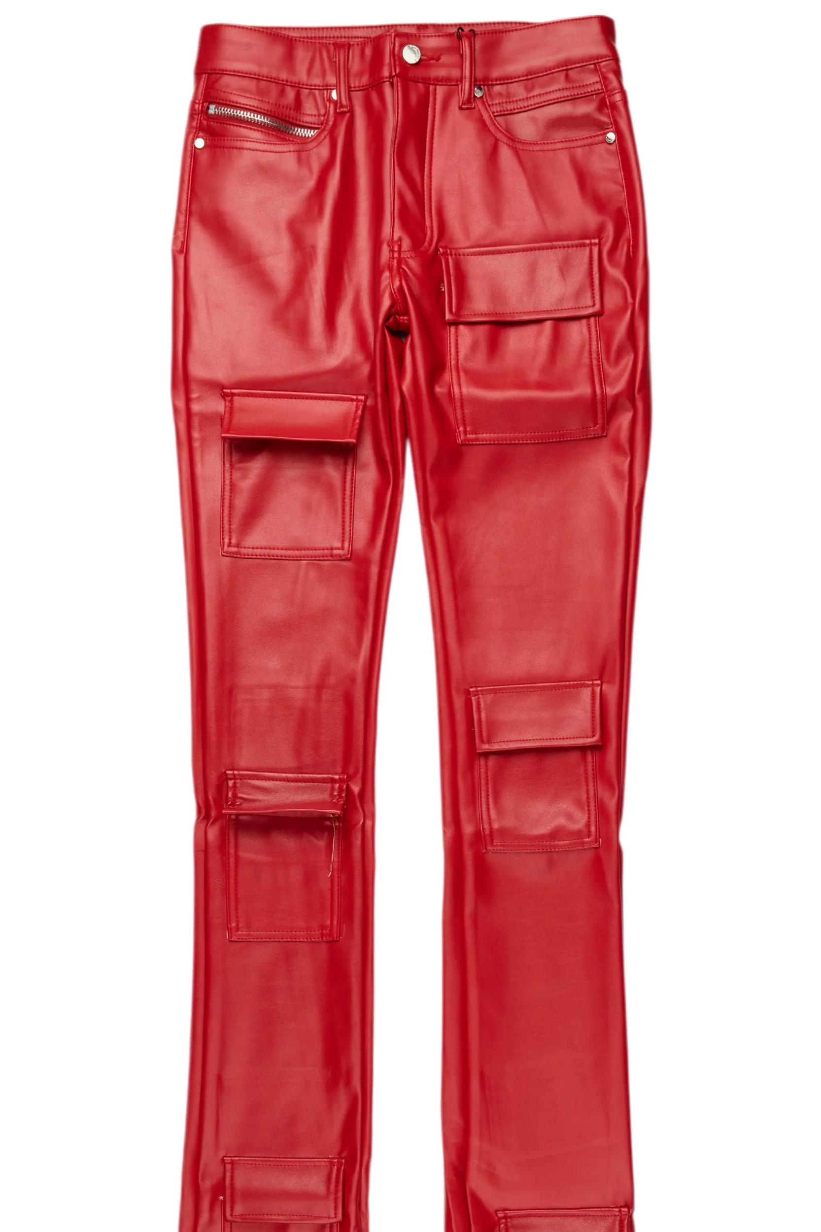 Petrus Red PU Stacked Flare Leather Jean Male Product Image