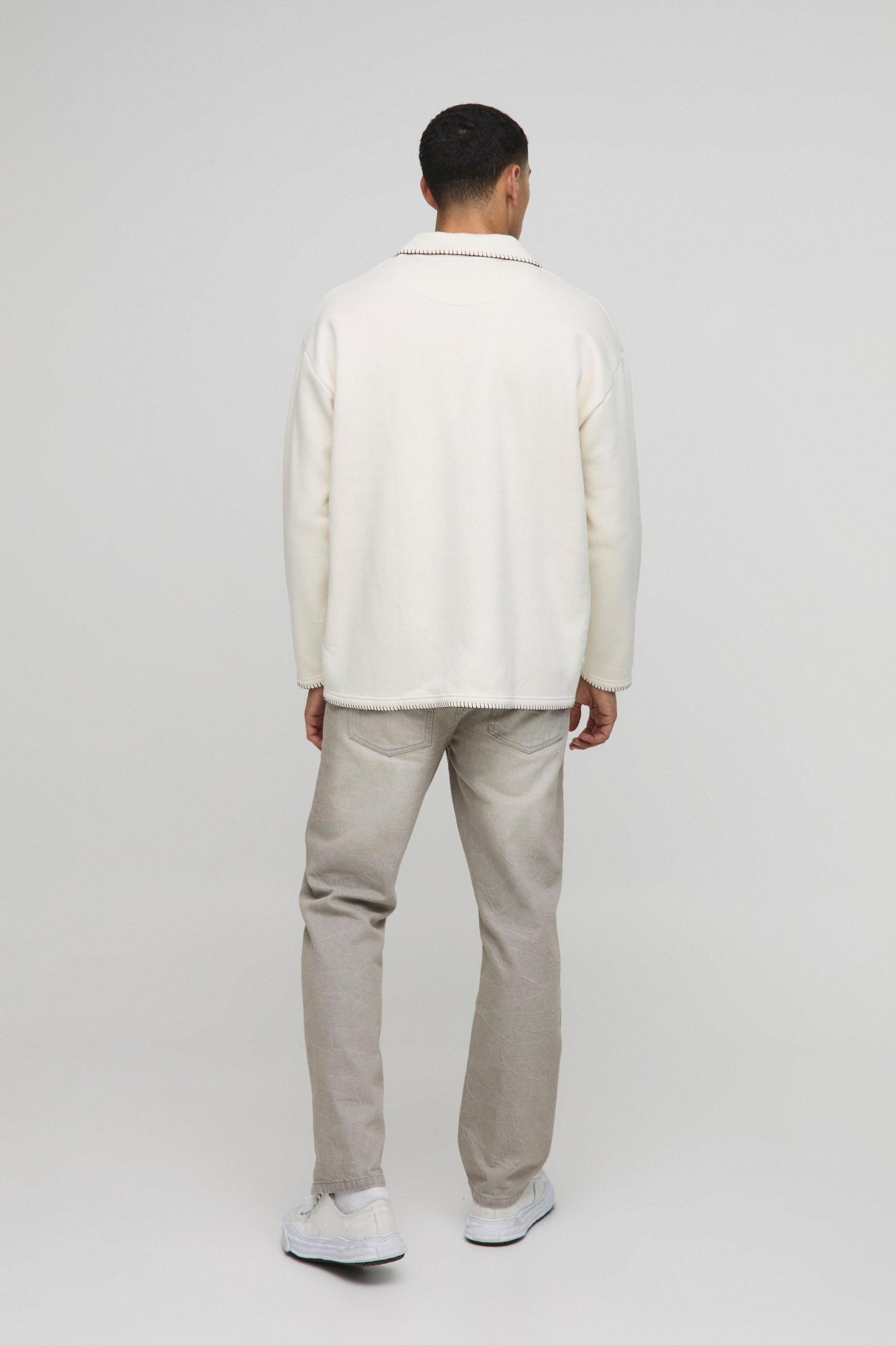 Oversized Boxy Revere Blanket Stitch Polo Sweatshirt | boohooMAN USA Product Image