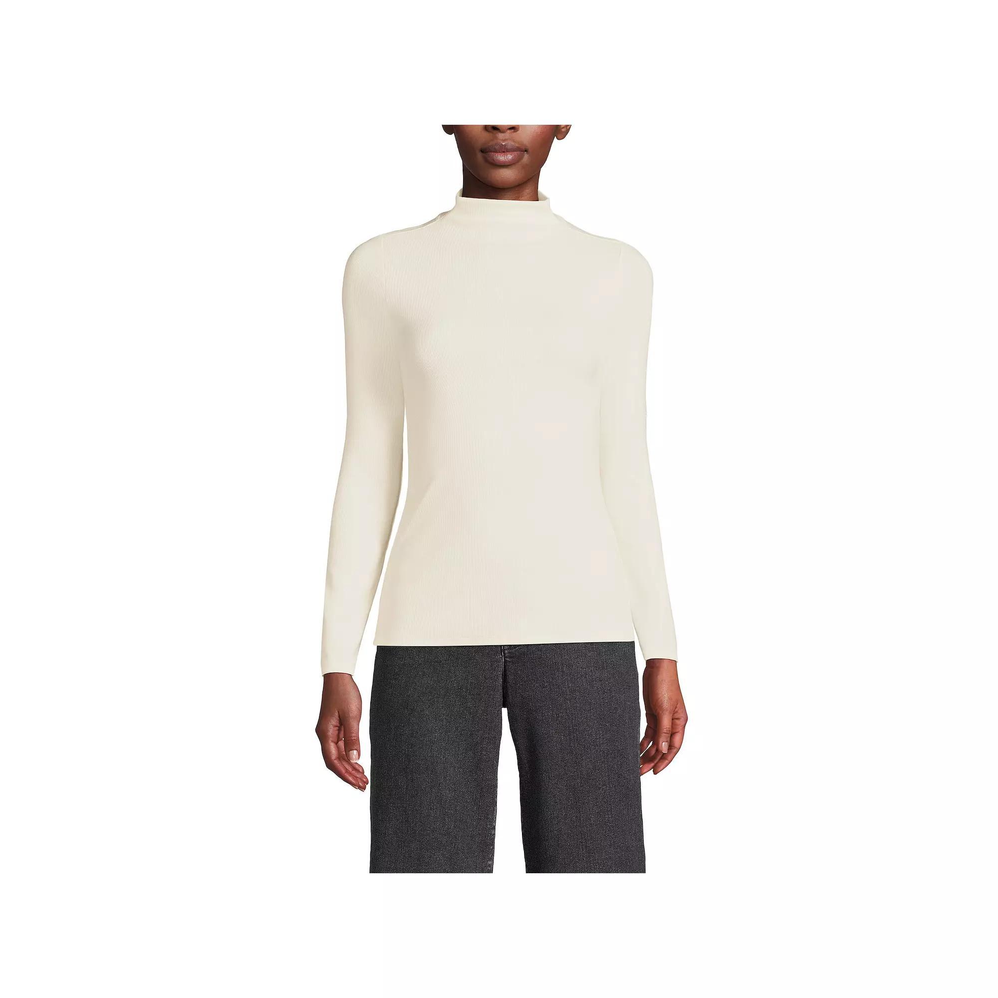 Women's Lands' End Rib Skimming Long Sleeve Mock Neck Top, Size: Medium, Red Red Product Image