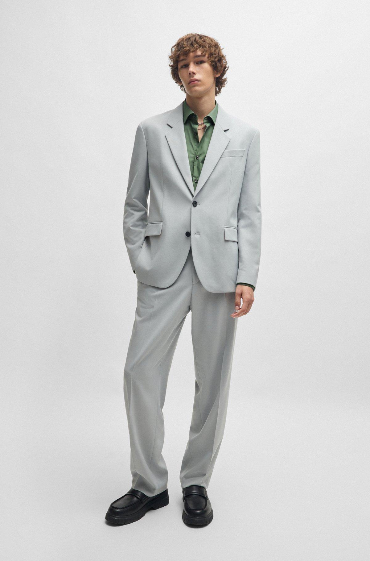 HUGO - Slim-fit shirt in easy-iron cotton poplin - Light Green Product Image