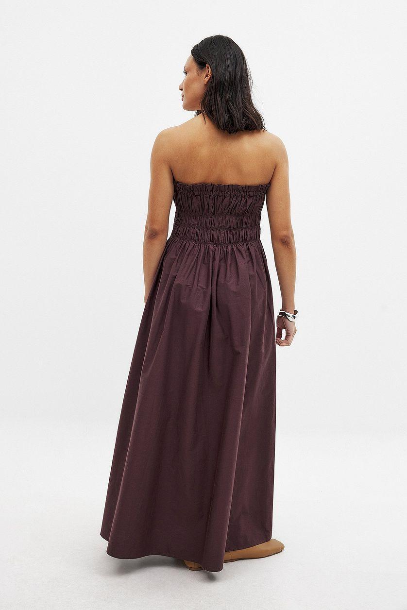 Cotton Bandeau Ruched Midi Dress Product Image
