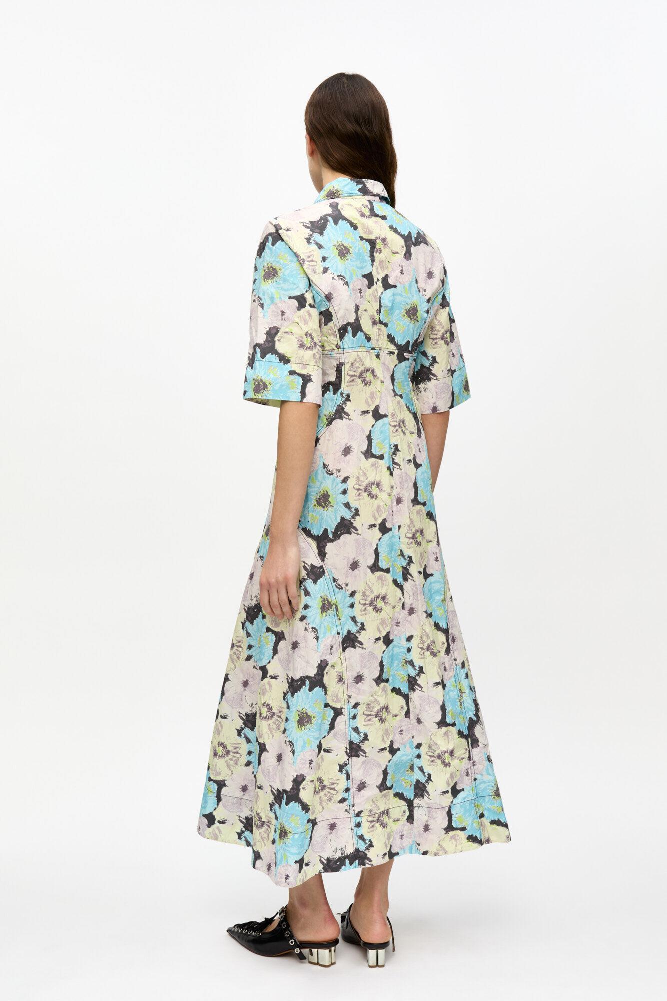 Floral Printed Cotton Long Shirt Dress Product Image