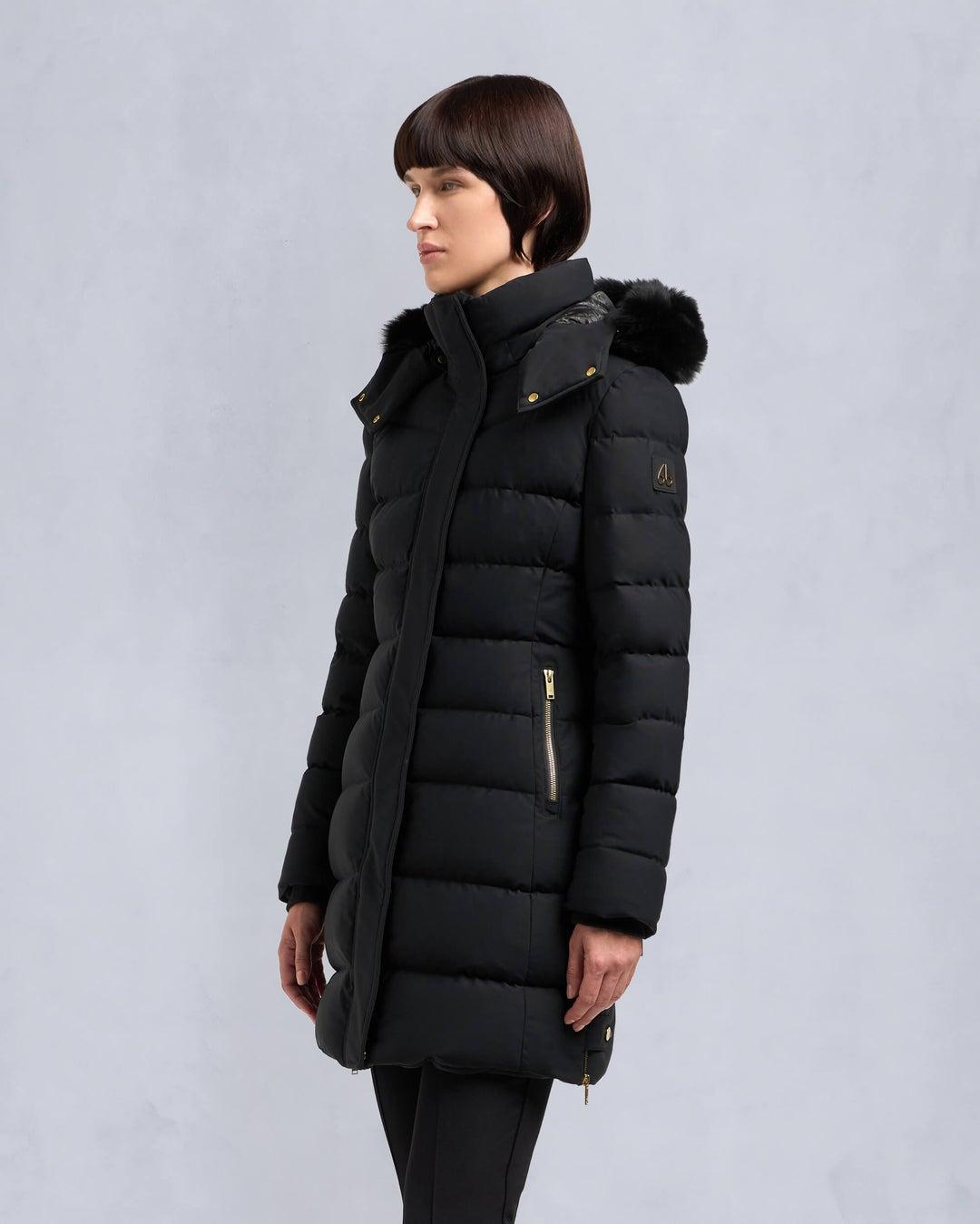 Moose Knuckles Womens Gold Series Black Watershed Parka with Black Shearling Product Image