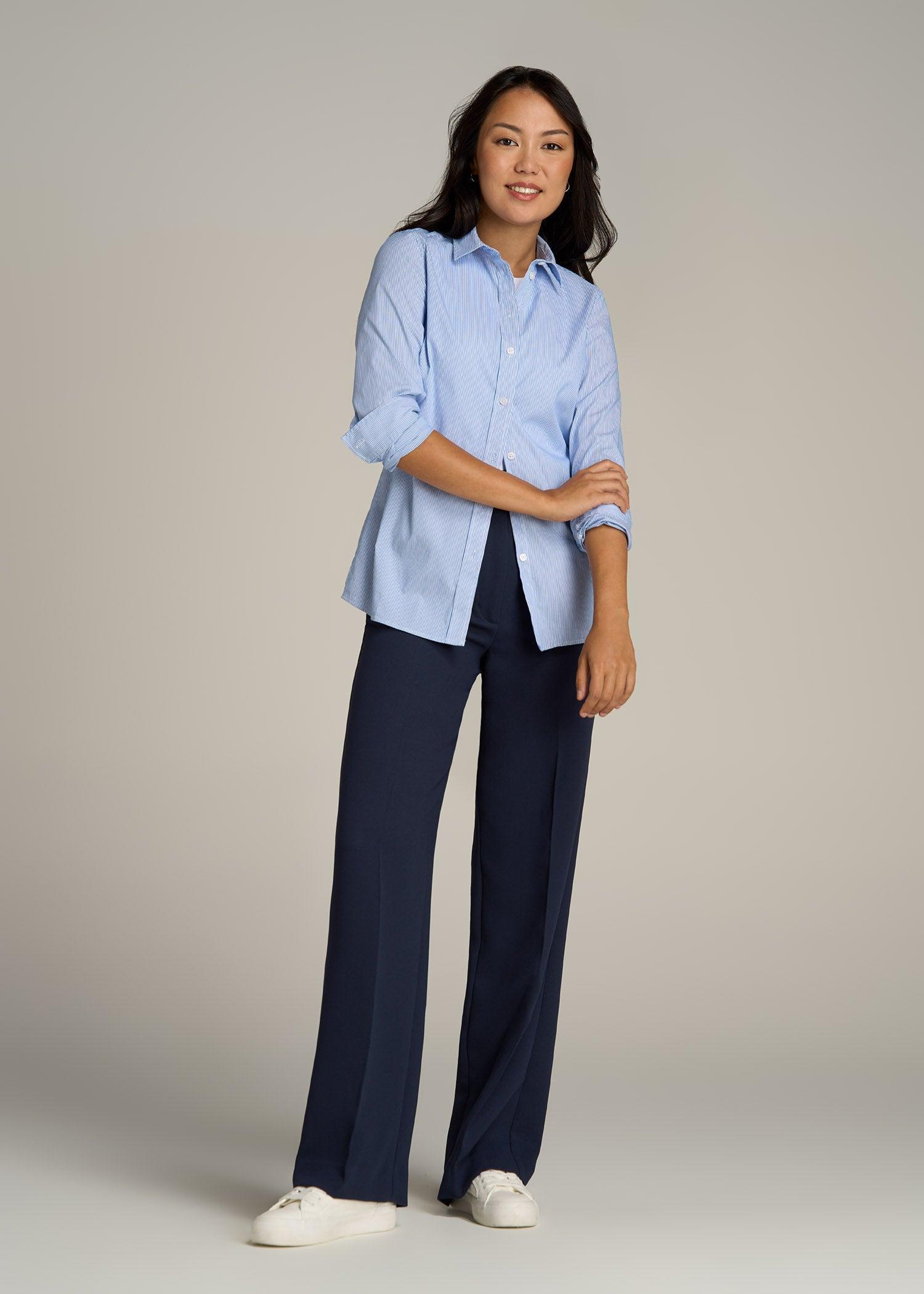 Pleated WIDE Leg Dress Pants for Tall Women in Navy Product Image