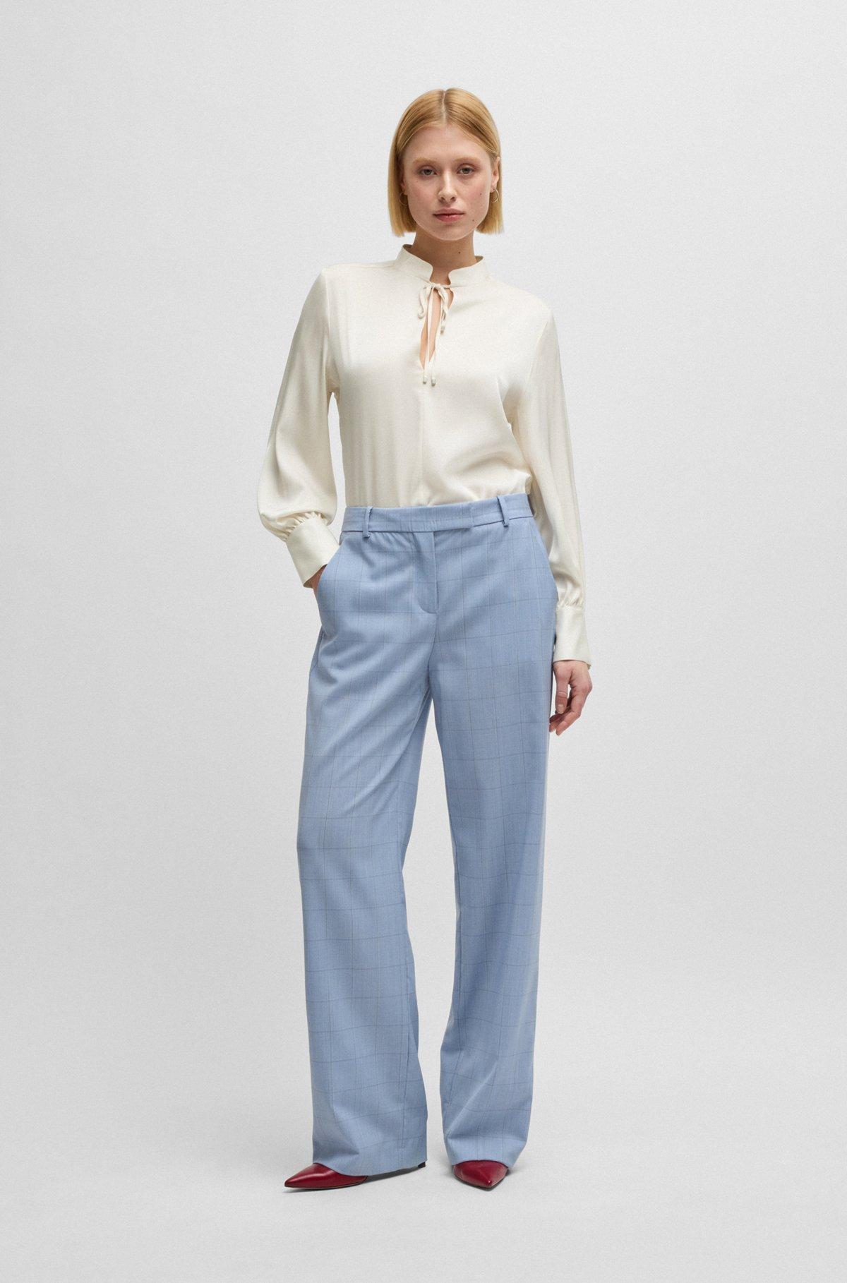 Relaxed-fit blouse in stretch silk with keyhole neckline Product Image