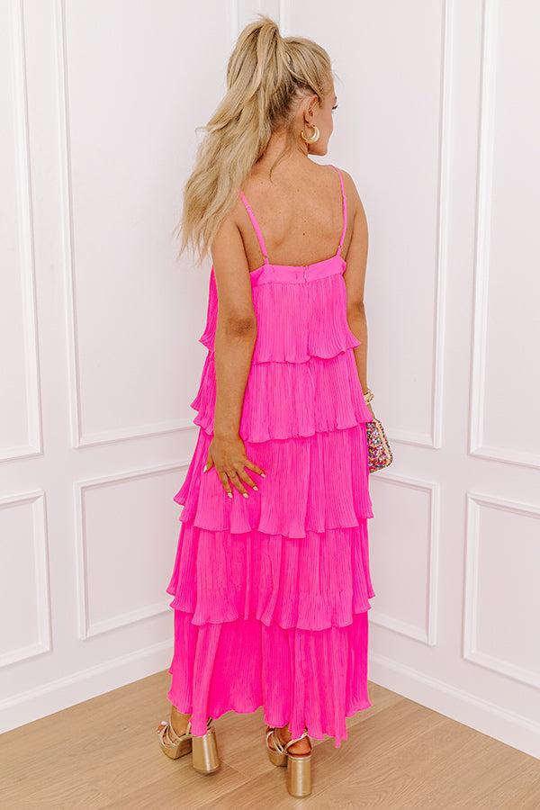 Dreamy Mood Pleated Midi In Hot Pink Product Image