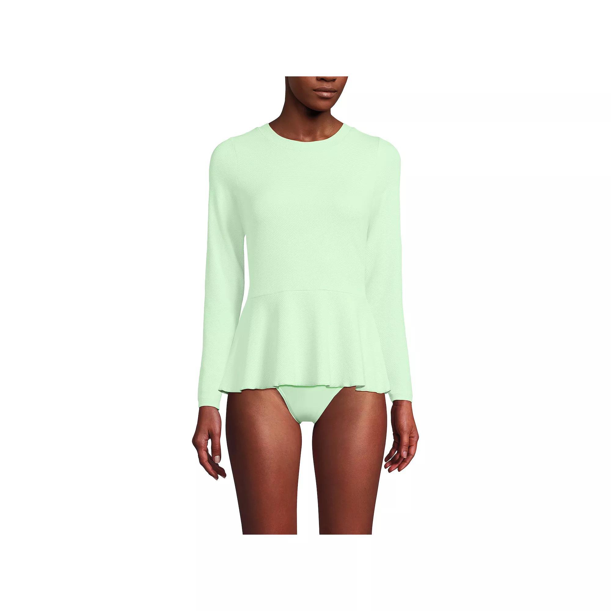 Women's Long Lands' End Sleeve Pique Peplum UPF 50 Rashguard, Size: Large, White Product Image