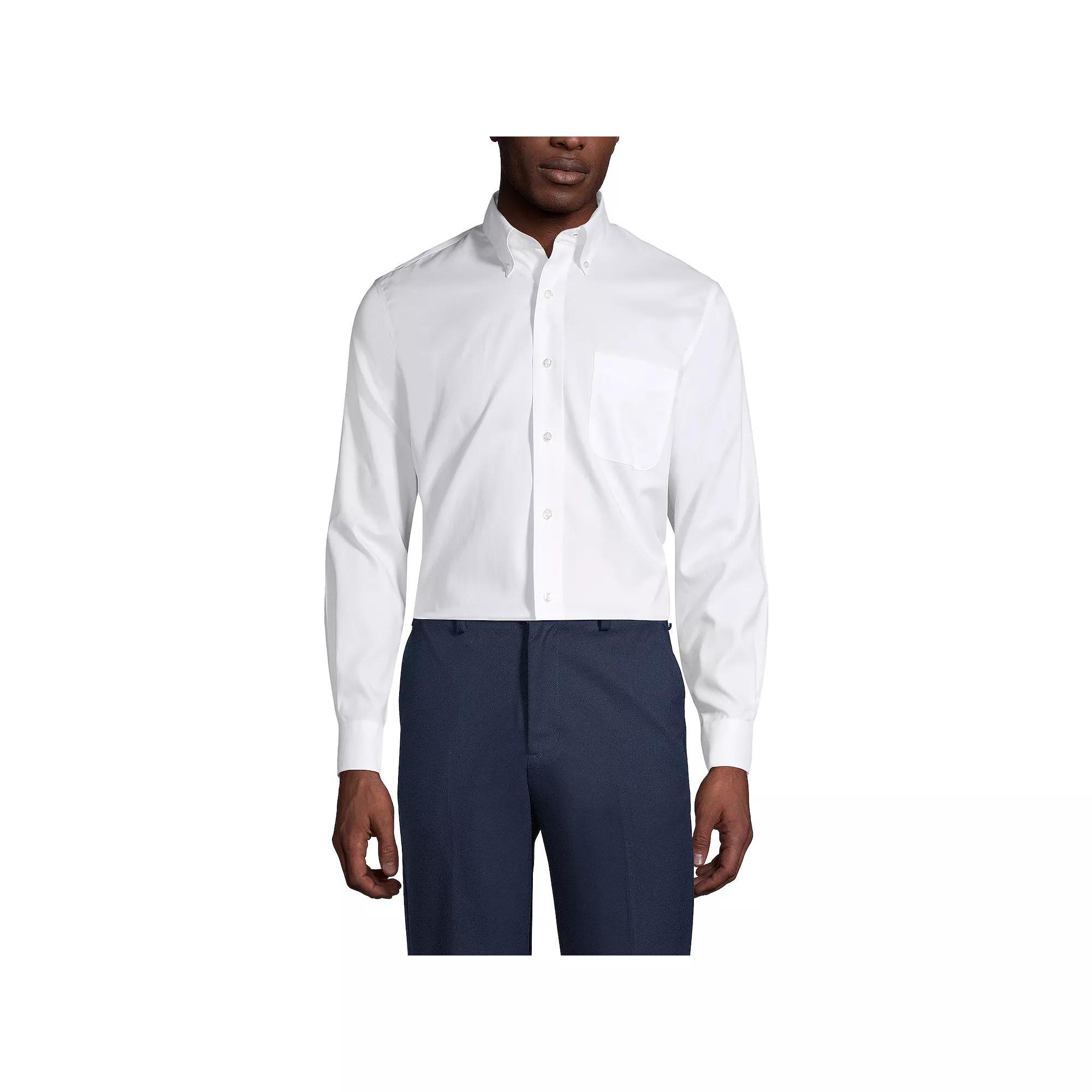 Men's Lands' End School Uniform Long Sleeve No-Iron Pinpoint Dress Shirt, Size: Medium, White Product Image