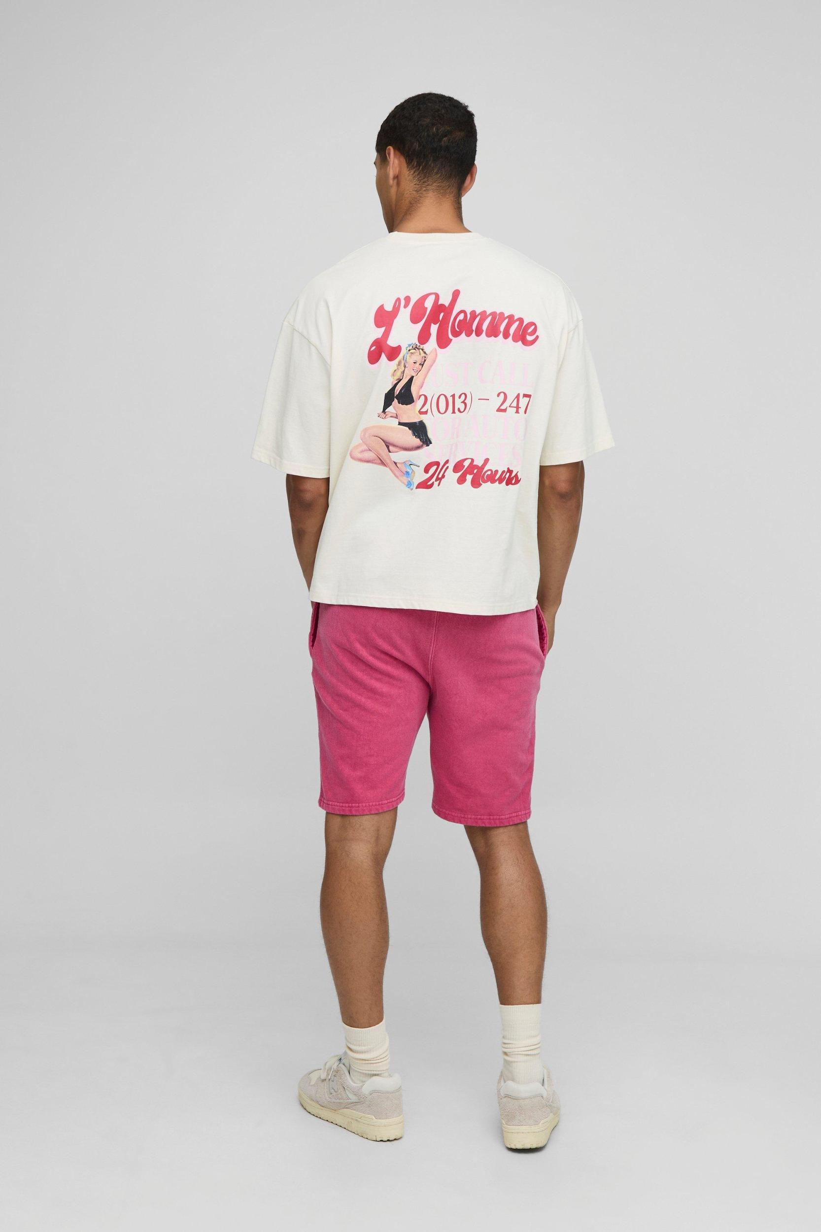 Regular Fit Homme Heart Graphic Washed Jersey Shorts | boohooMAN USA Product Image