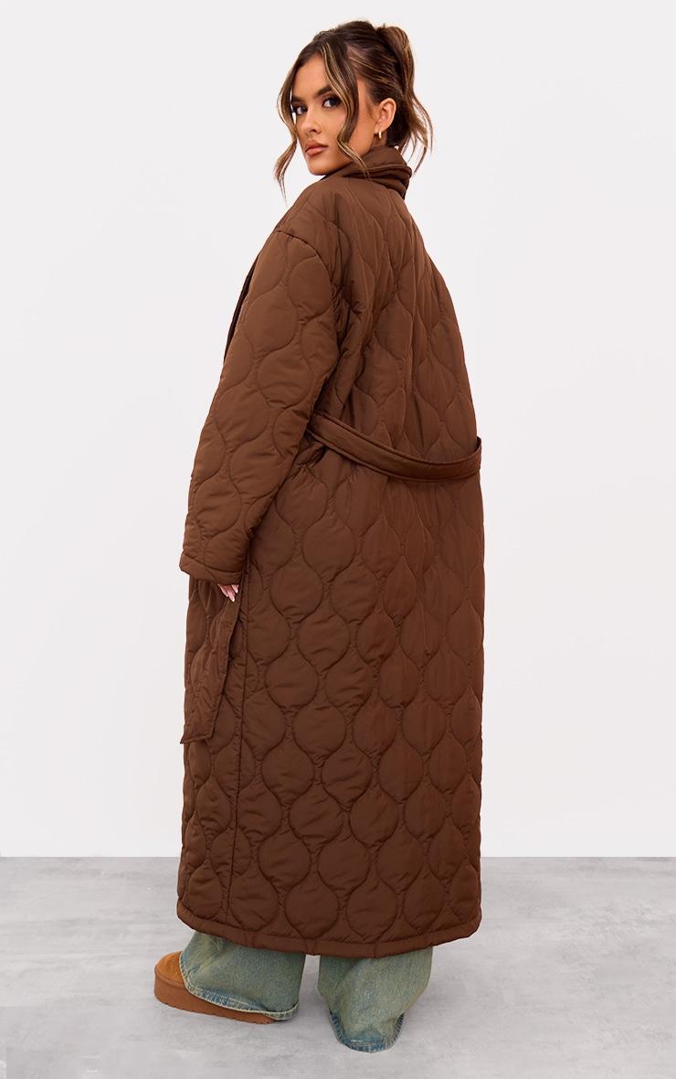 Chocolate Maxi Belted Quited Coat Product Image