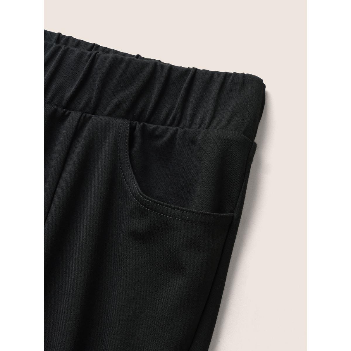 Plus Size Plain Elastic Waist High Rise Slim Pants Women Black At the Office High Rise Work Pants BloomChic 18-20/2X Product Image