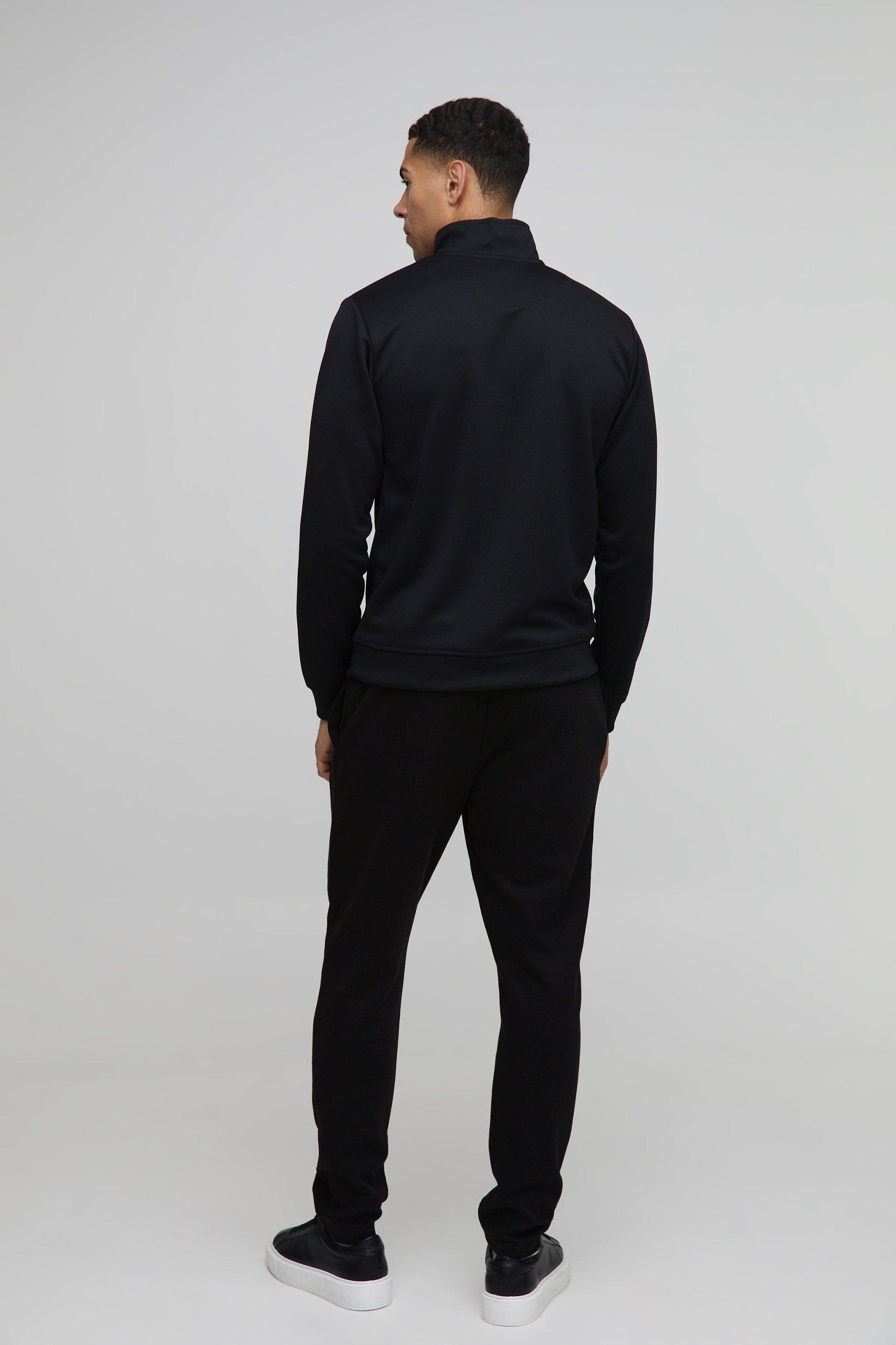 Slim Fit Basic Interlock Funnel Neck Sweatshirt | boohooMAN USA Product Image
