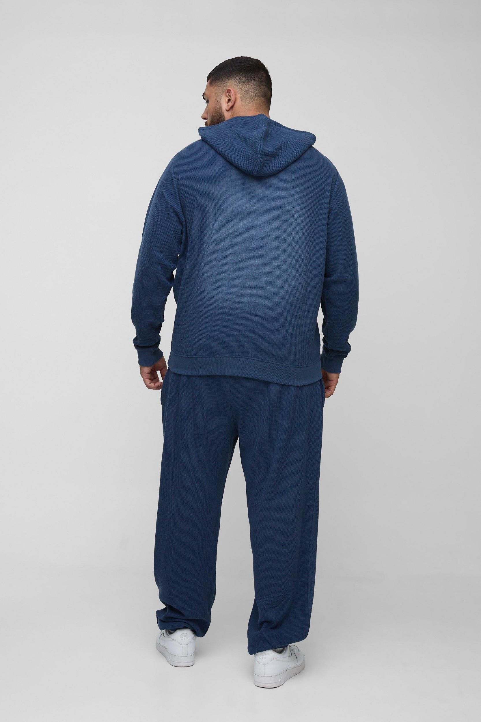 Plus Spray Wash Waffle Graphic Zip Up Hoodie | boohooMAN USA Product Image