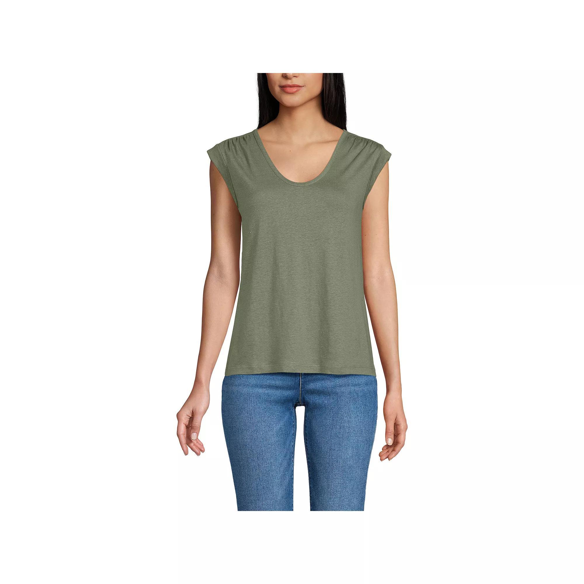 Women's Lands' End Cap Sleeve Shoulder T-Shirt, Size: Large, Peach Pink Product Image