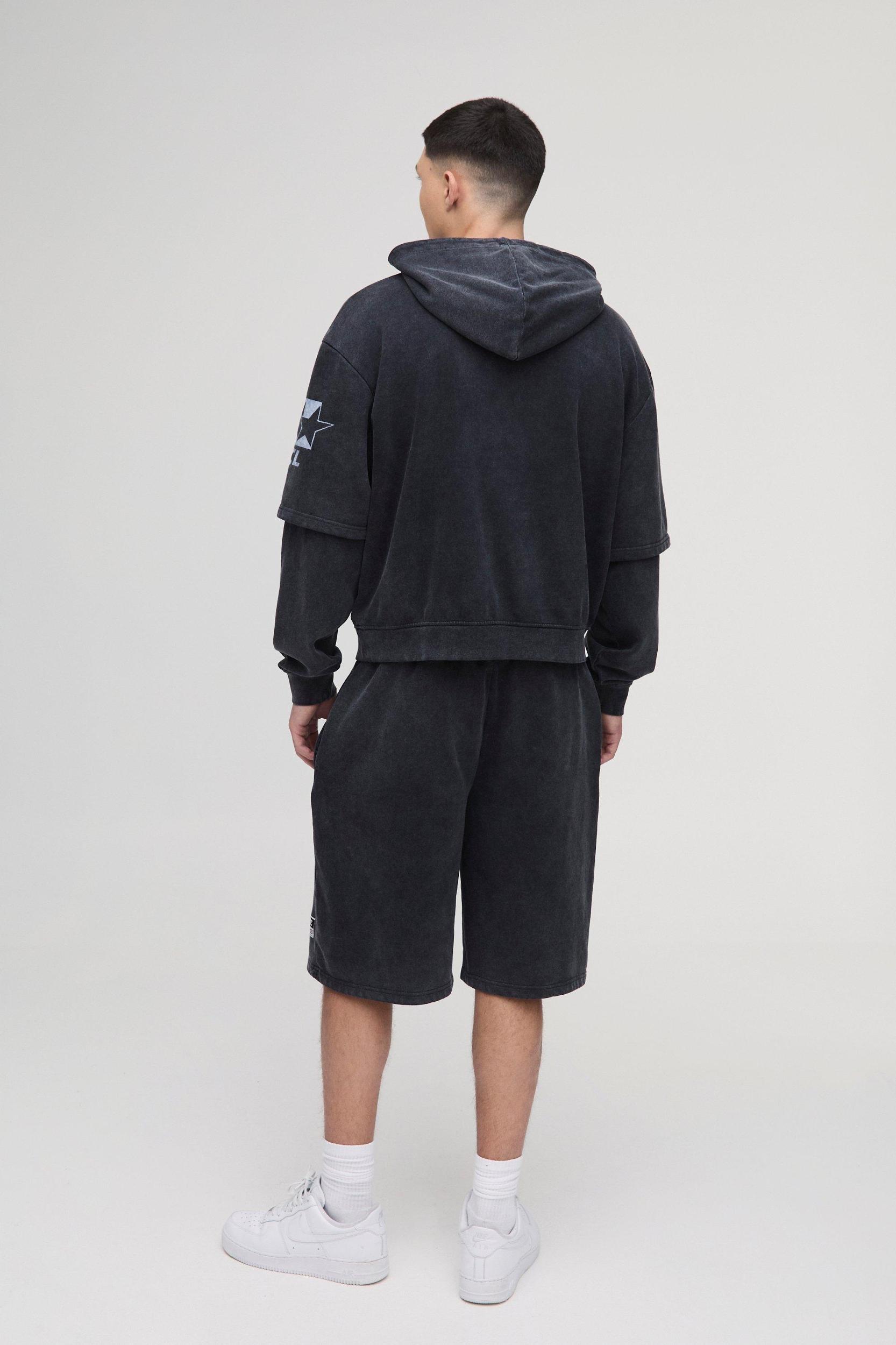 Oversized Boxy OFCL Washed Faux Layer Hoodie | boohooMAN USA Product Image