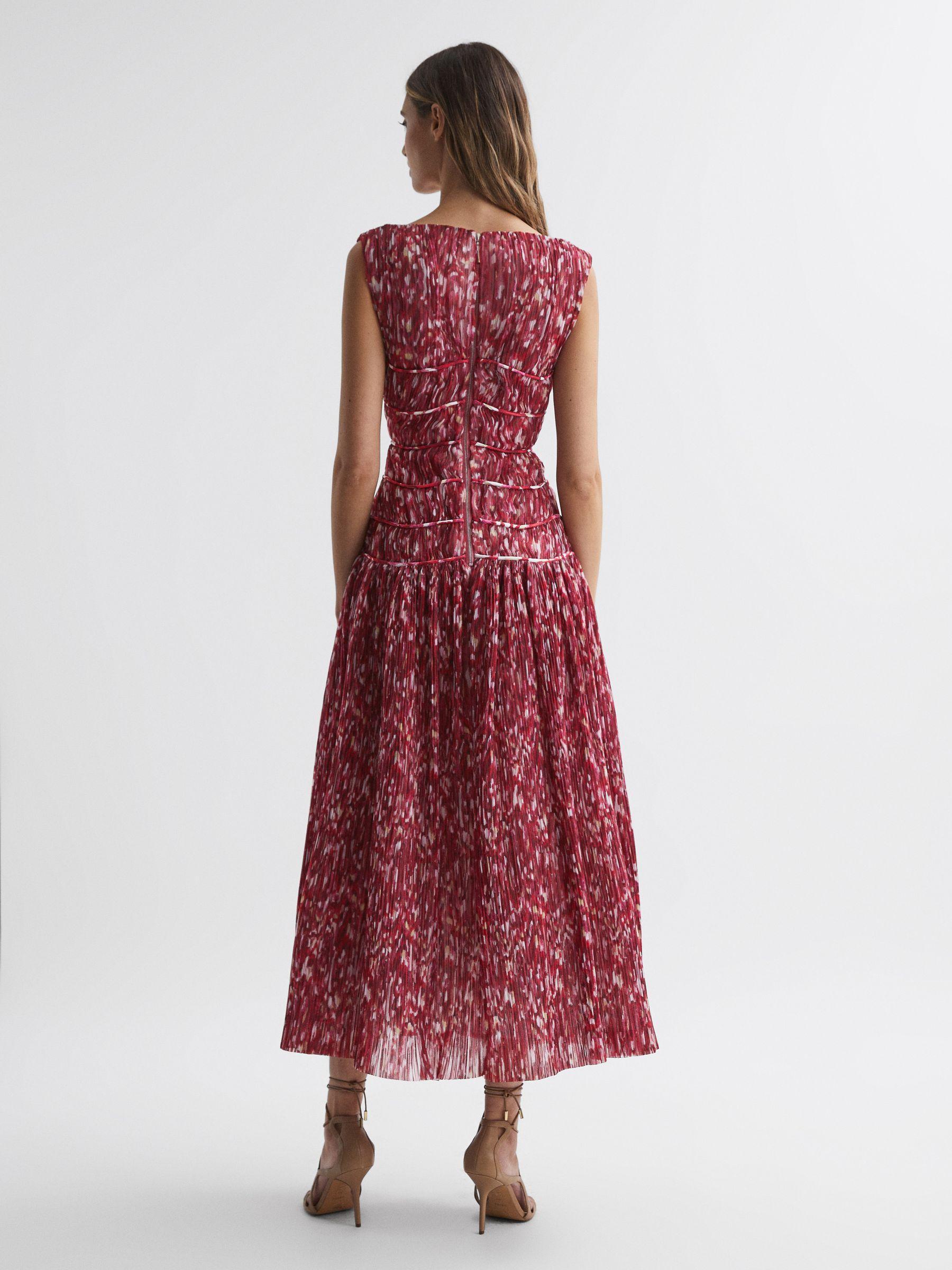 Rachel Gilbert Floral Pleated Midi Dress in Red Print Product Image