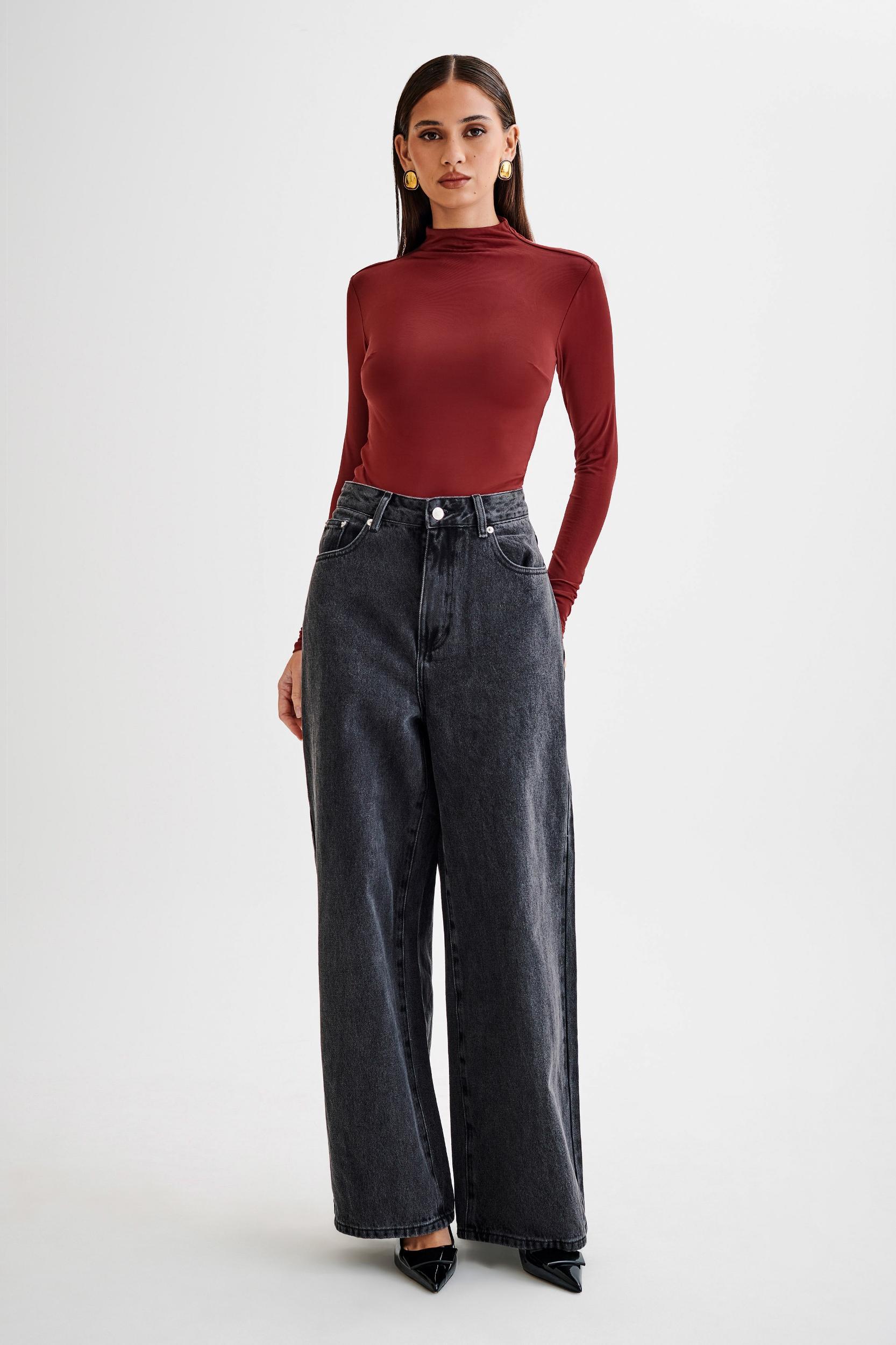 Elani Slinky High Neck Bodysuit - Wine Product Image