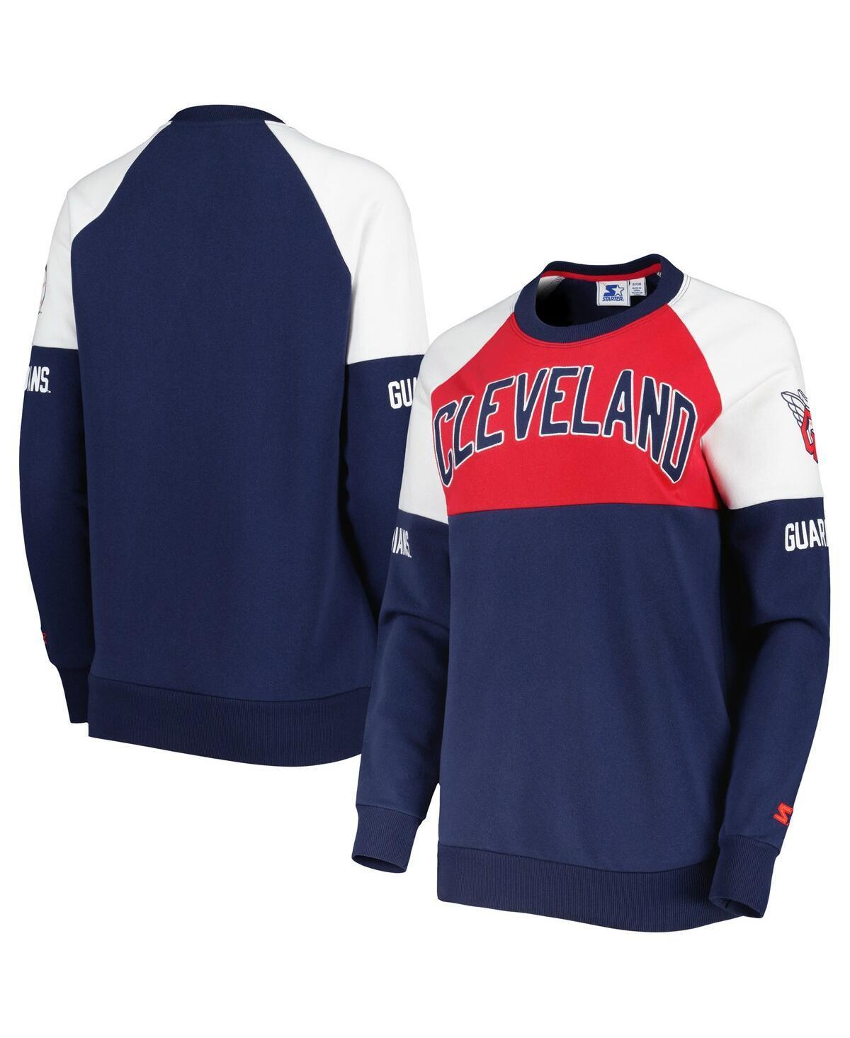 Women's Starter Navy/Red Cleveland Guardians Baseline Raglan Pullover Sweatshirt, Size: XS, Grd Blue Product Image