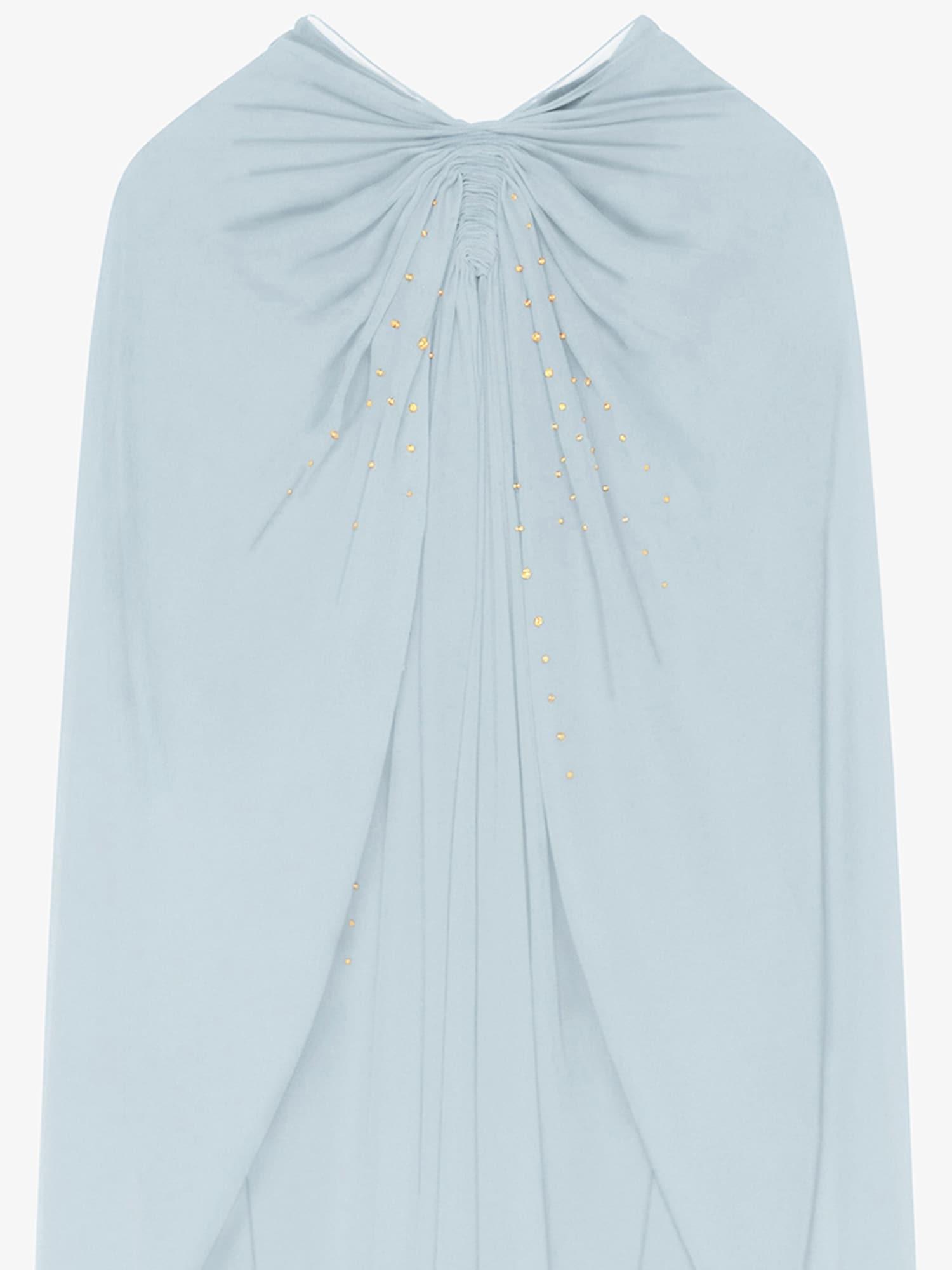 Evening cape dress in silk georgette with pearls Product Image