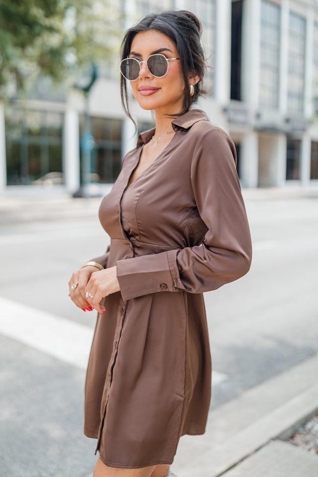 Best Foot Forward Chocolate Button Detail Collared Dress FINAL SALE Product Image