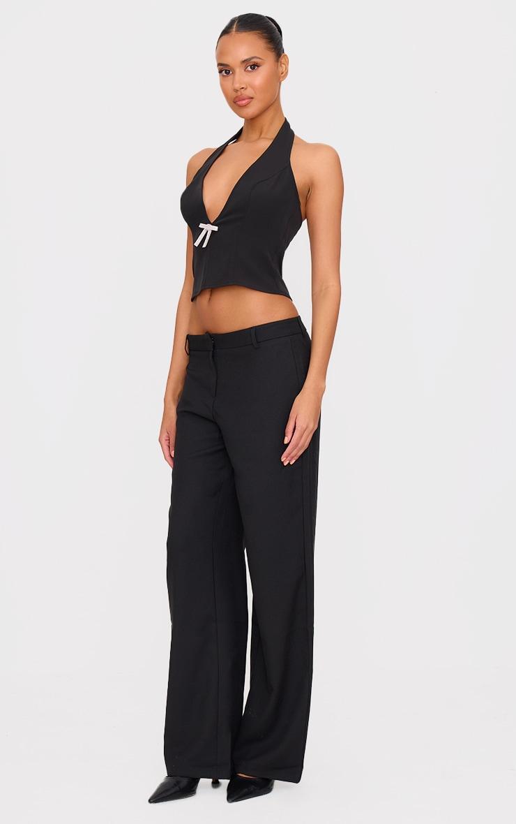 Black Diamante Bow Plunge Halterneck Long Top Product Image