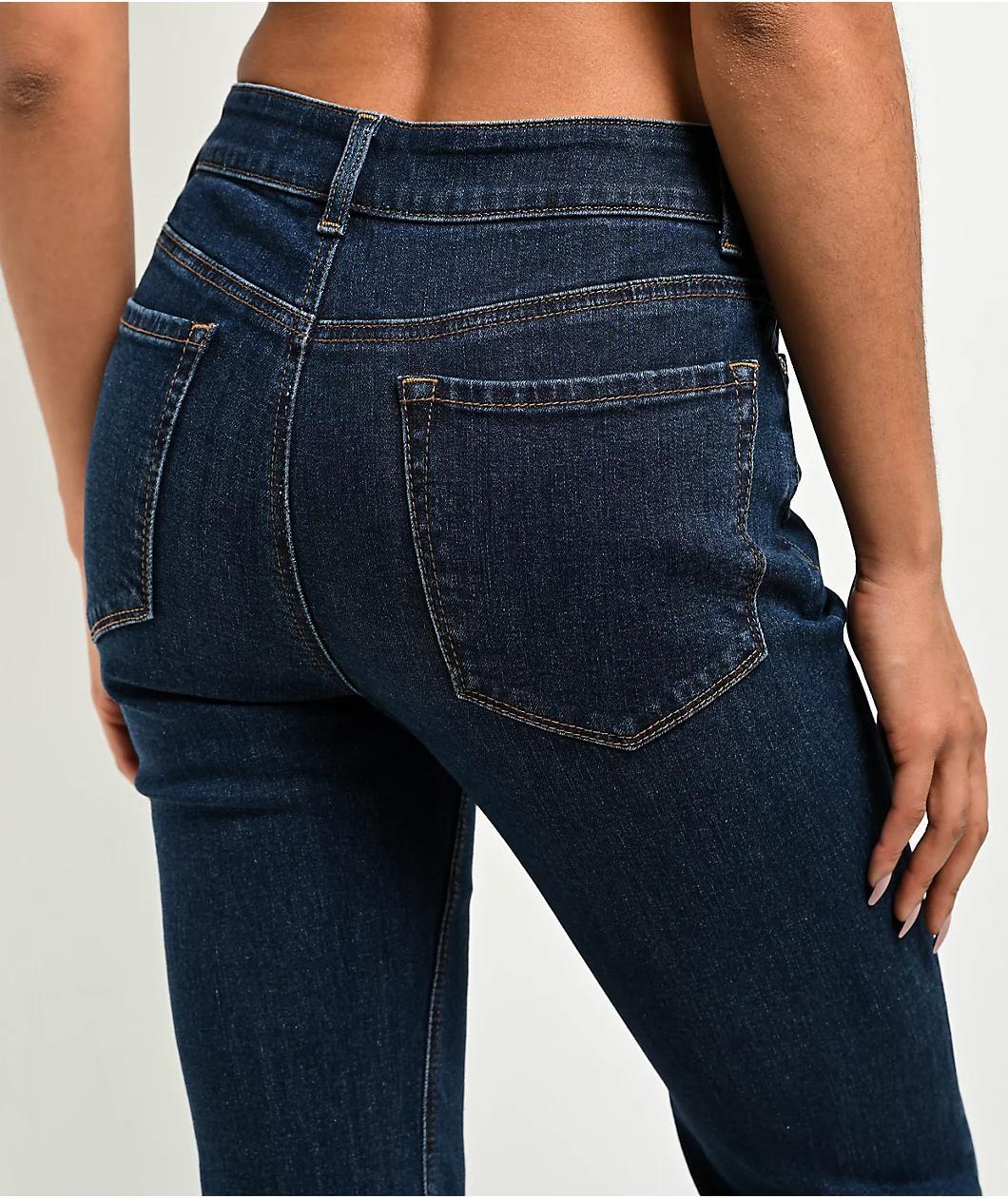 Empyre Glimmer Evening Dark Blue Wash Mid Rise Flare Jeans Product Image