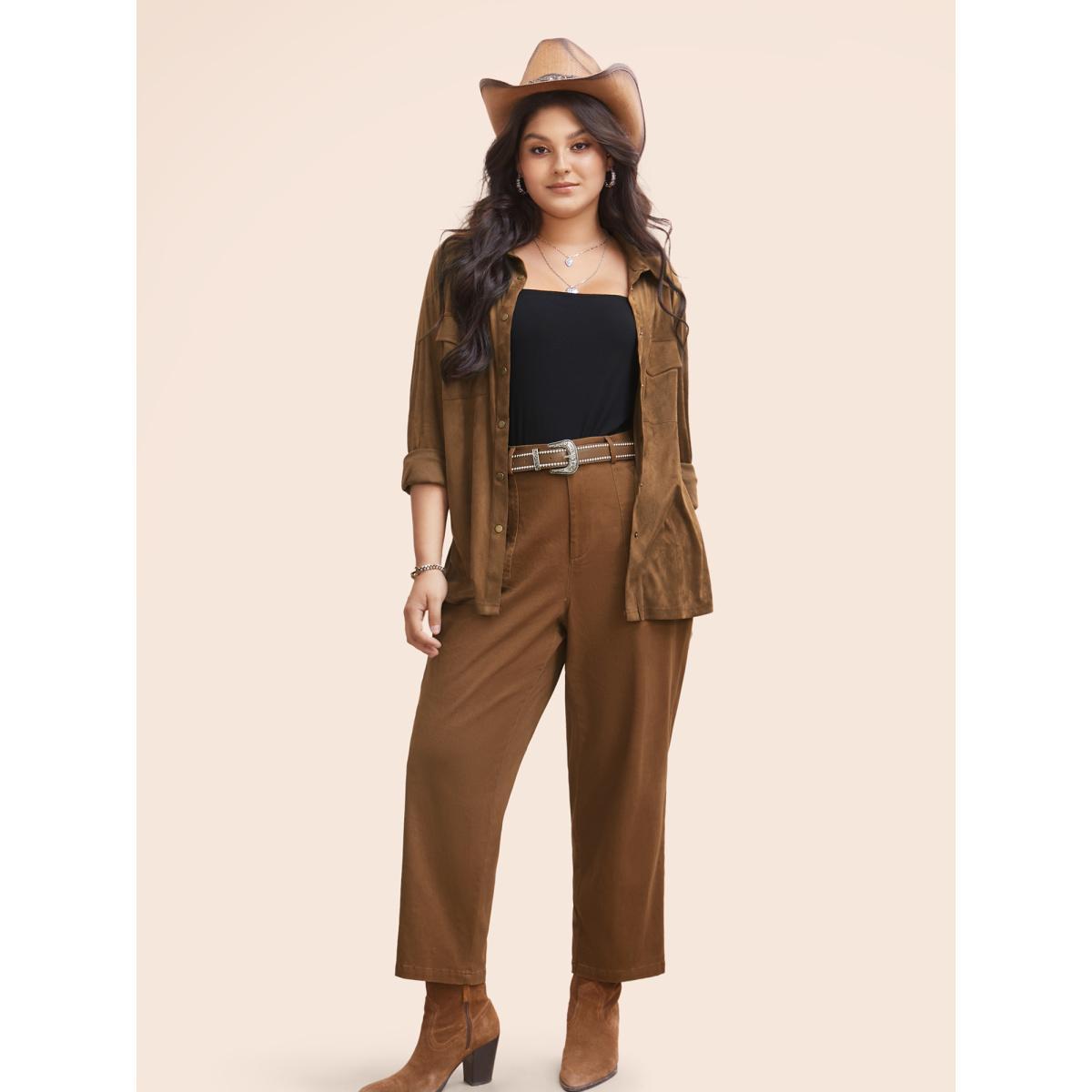 Plus Size Stretch Twill Slim-Fit Straight Pants Women Browncoffeecolor Casual Straight Leg Mid Rise Everyday Pants BloomChic 18-20/2X Product Image