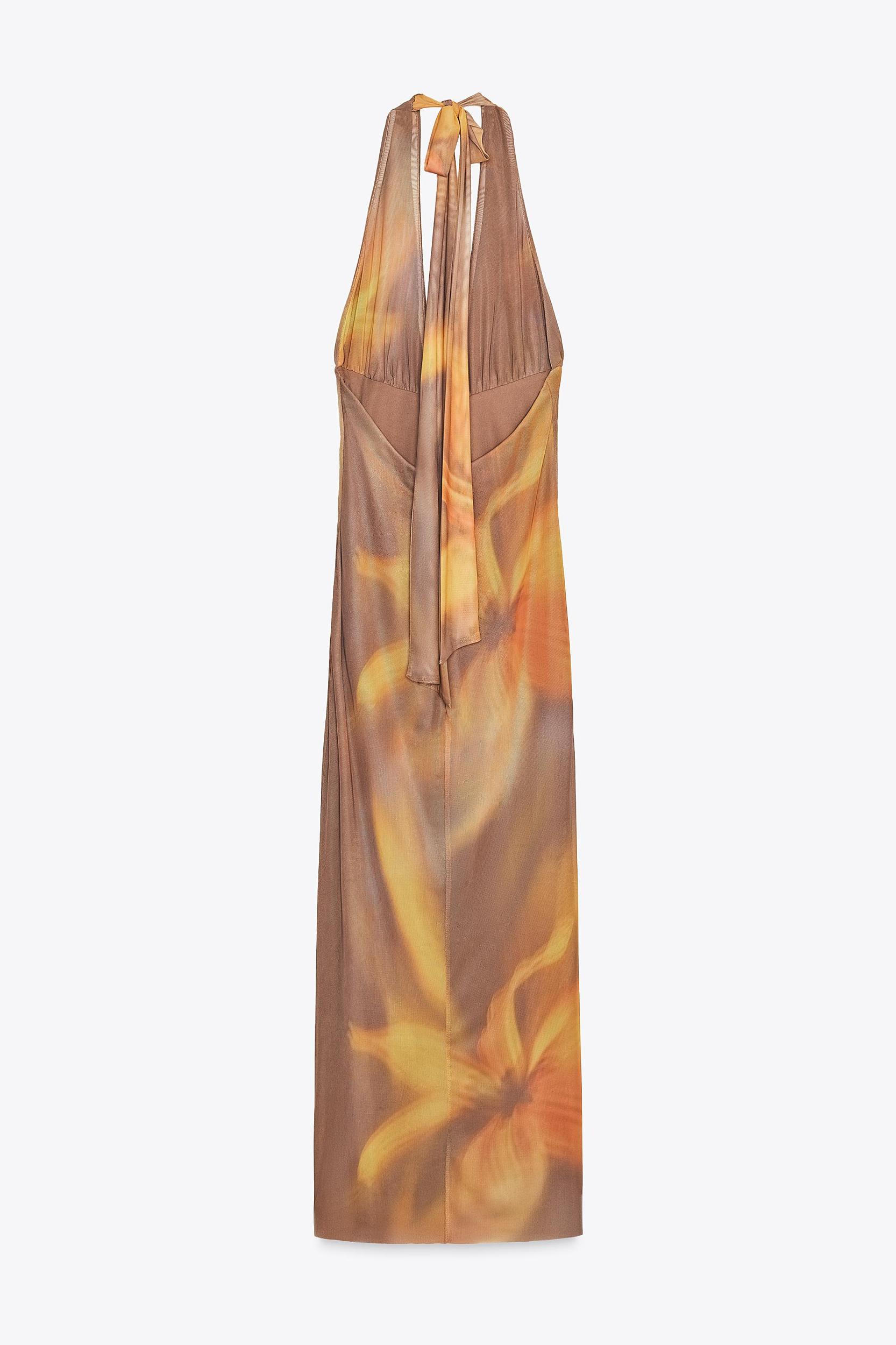 PRINTED TULLE MIDI HALTER DRESS Product Image