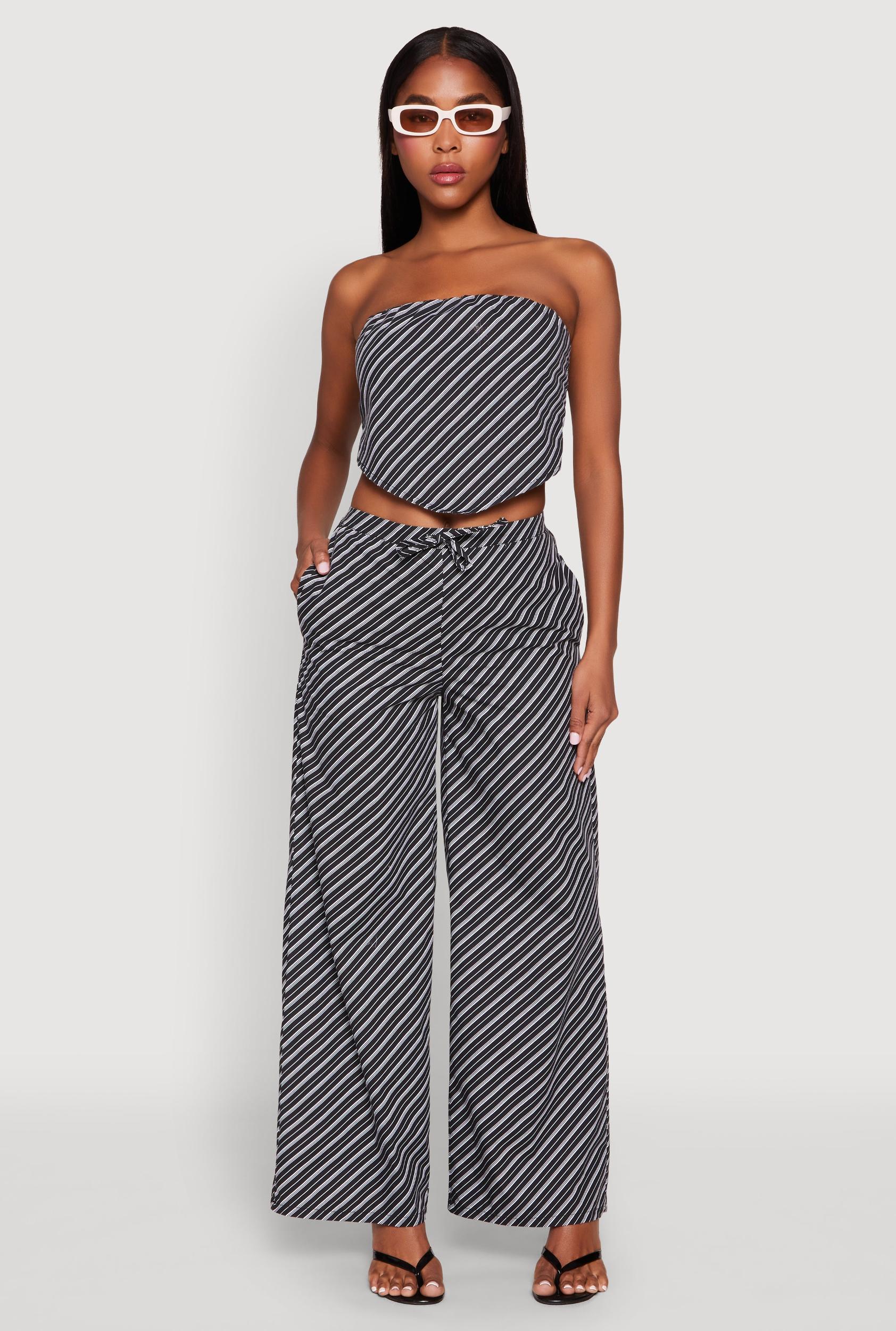 Womens High Waisted Pinstripe Wide Leg Pants Product Image