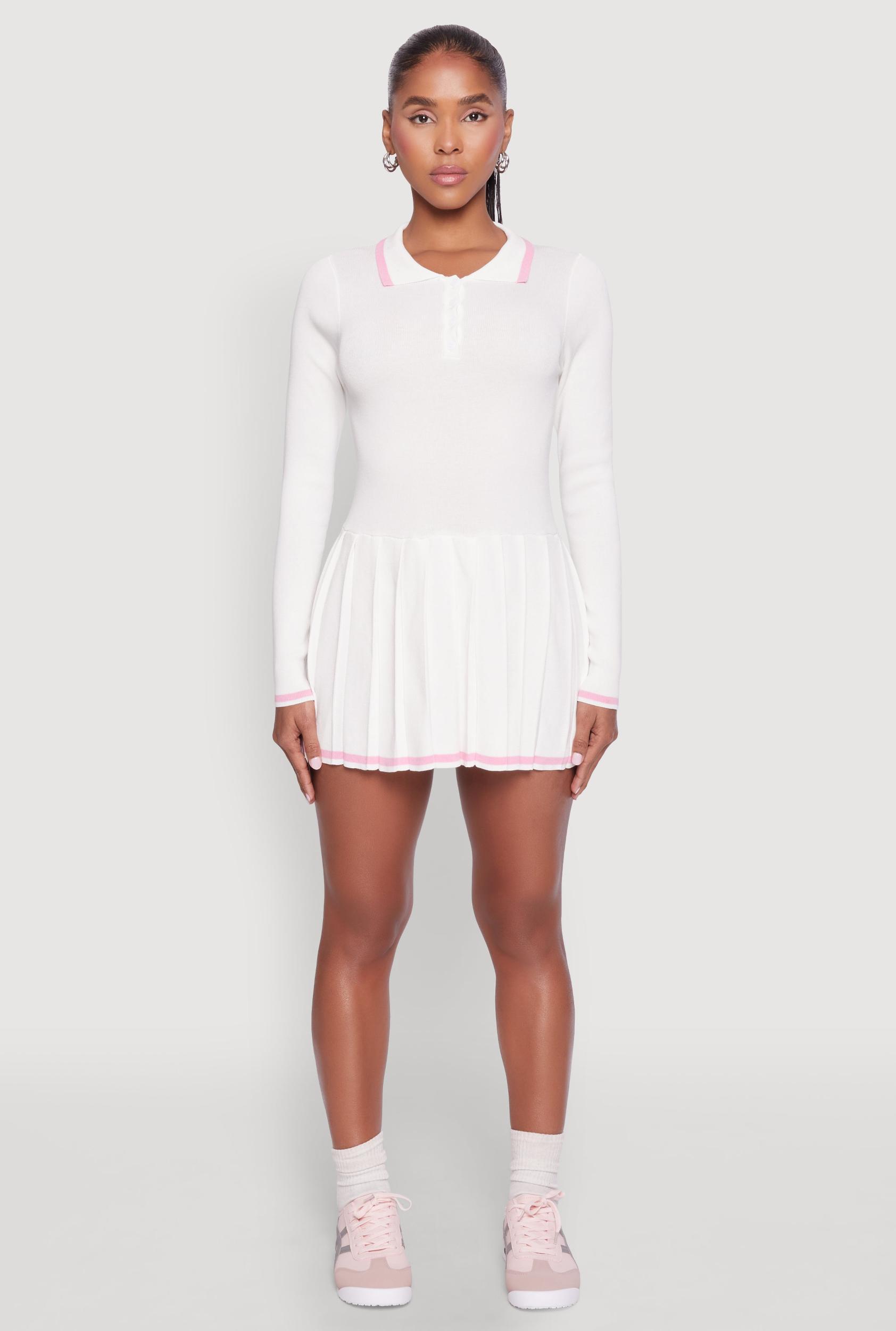Womens Daisy Pleated Contrast Trim Sweater Dress Product Image