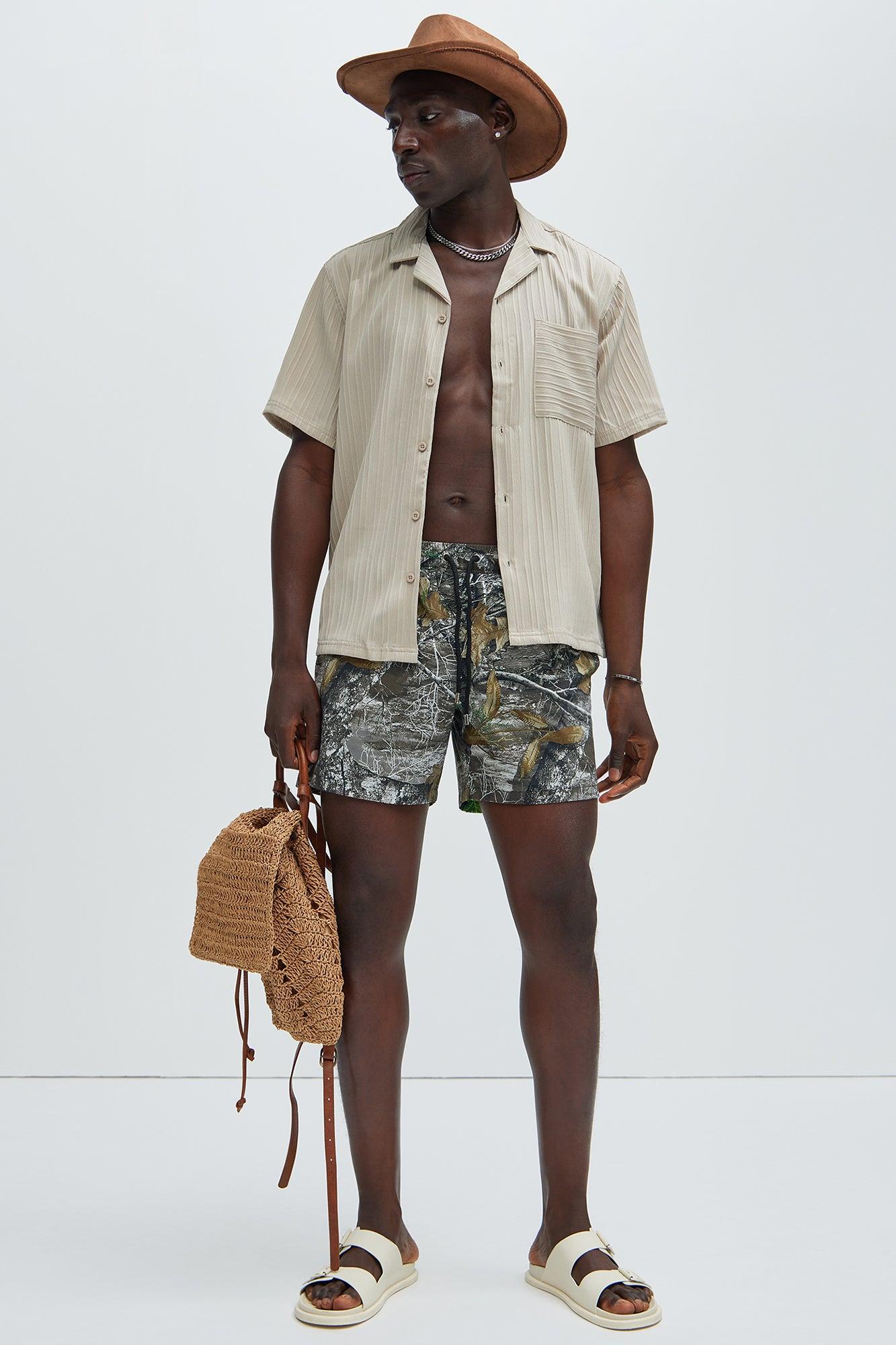 Olive Tree Camo Montez Stretch Swim Mid Trunk - Olive/combo Product Image