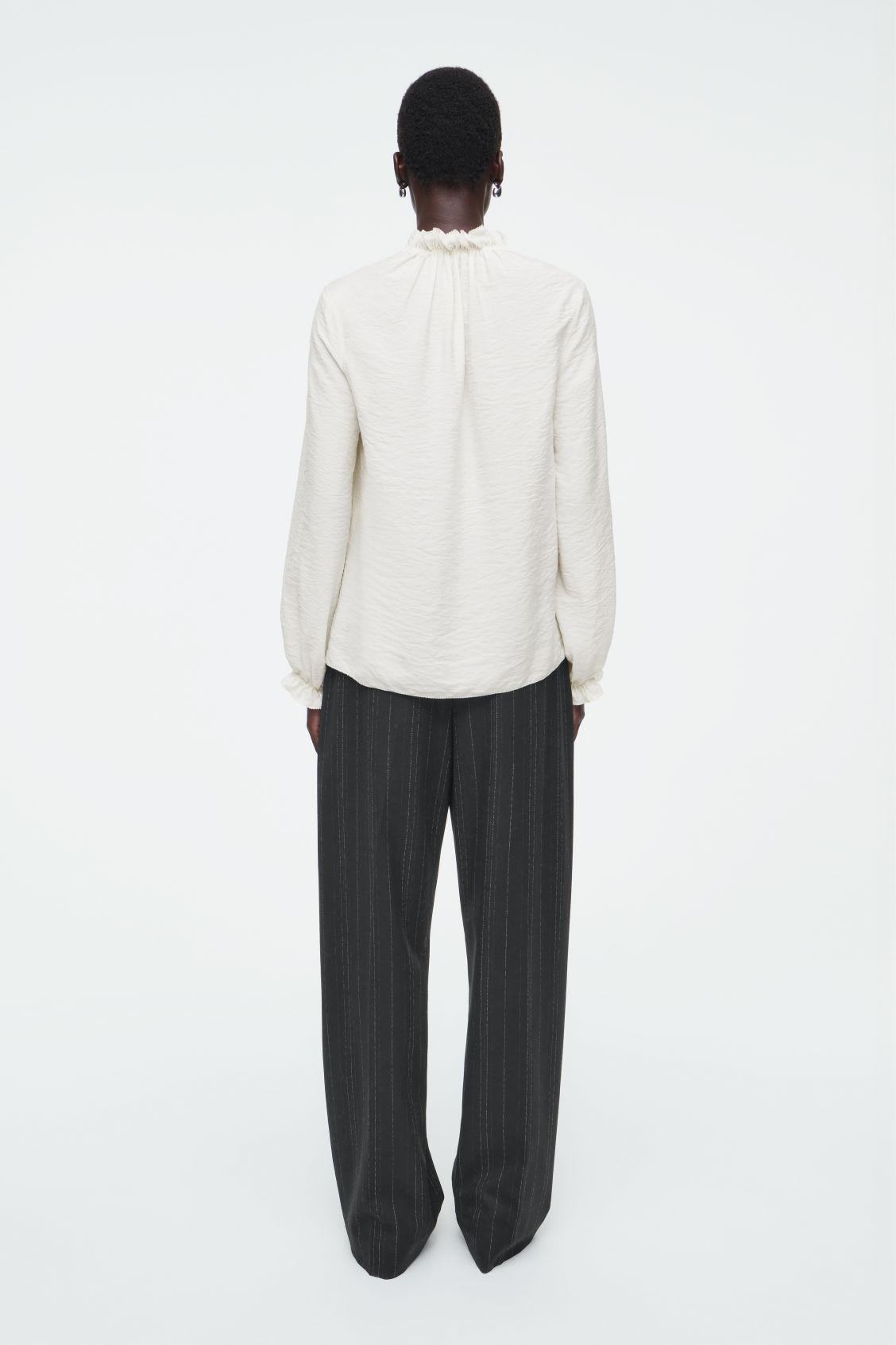 RUFFLED HIGH-NECK BLOUSE Product Image