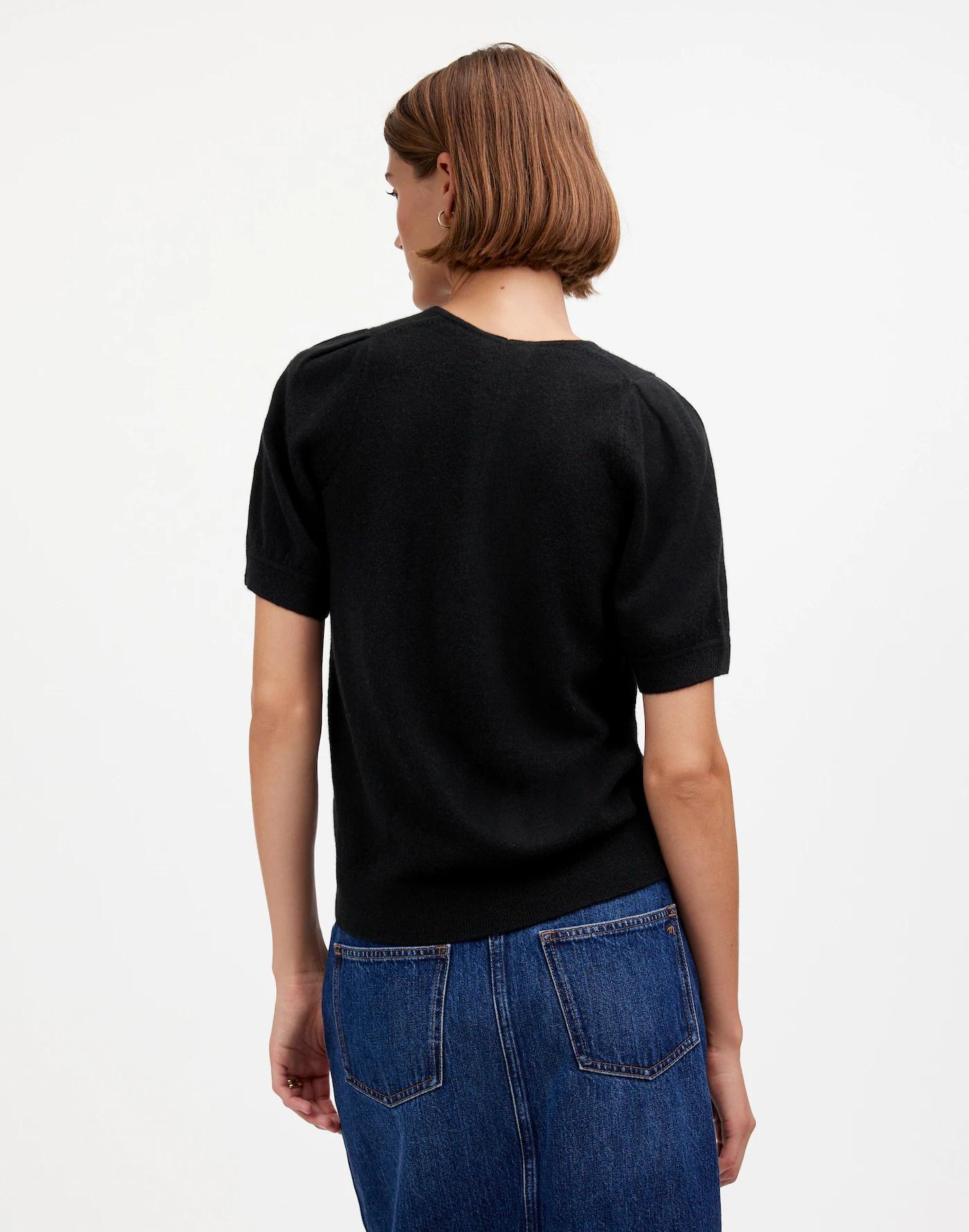 Cashmere V-Neck Puff-Sleeve Sweater Tee Product Image