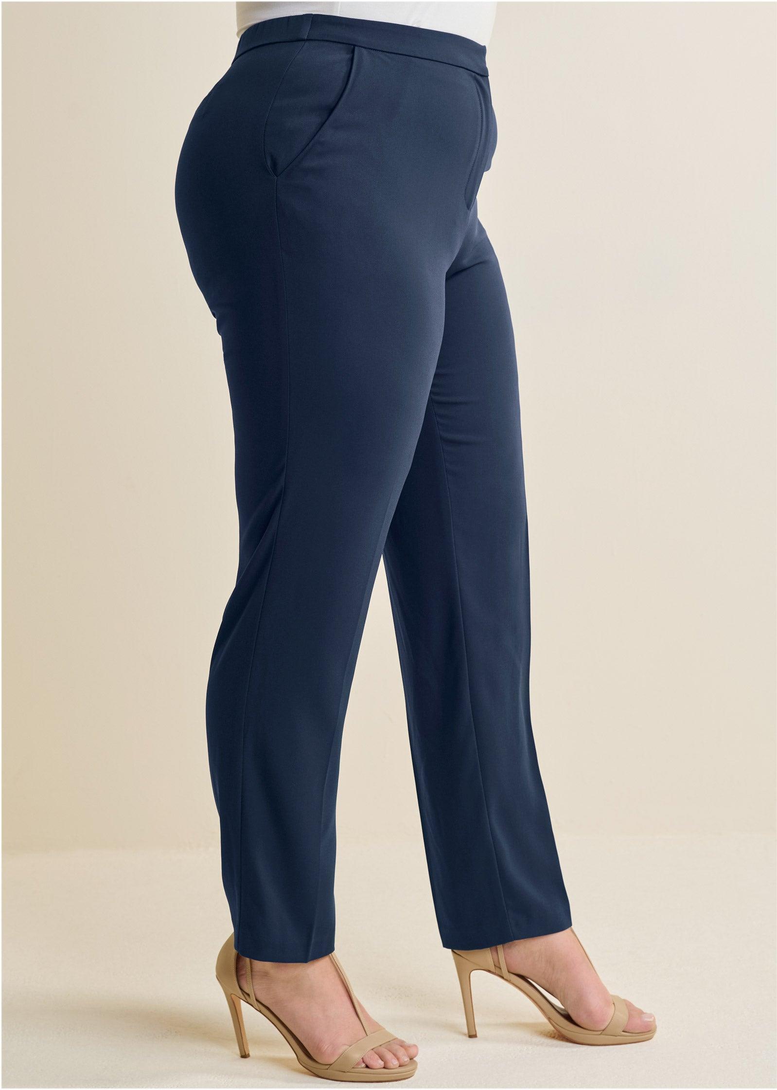 High-Rise Straight Trousers - Navy Product Image