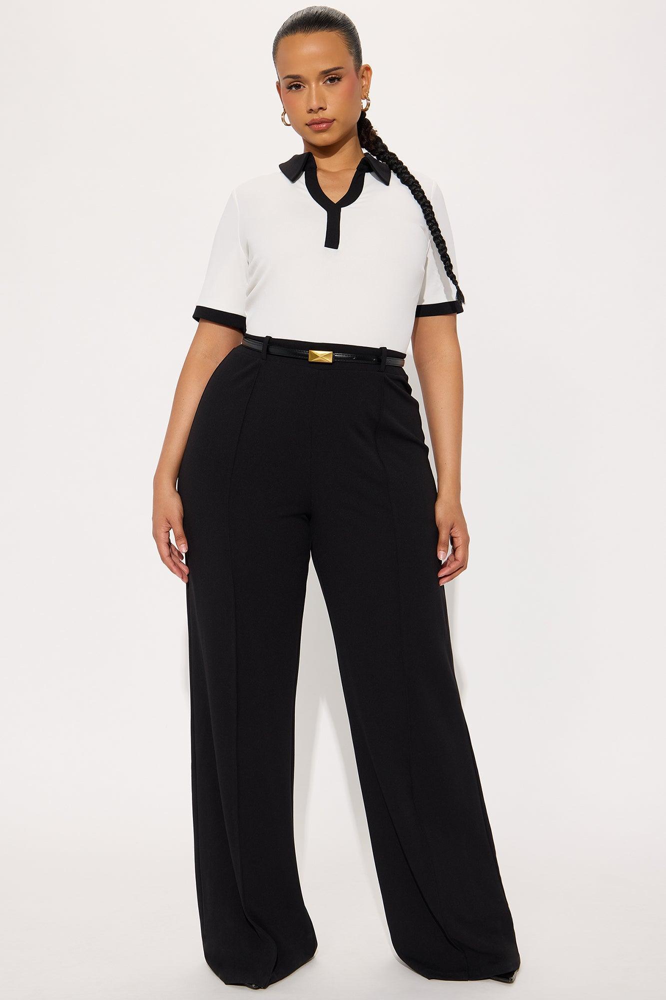 Angelique Belted Wide Leg Jumpsuit - White/Black Product Image