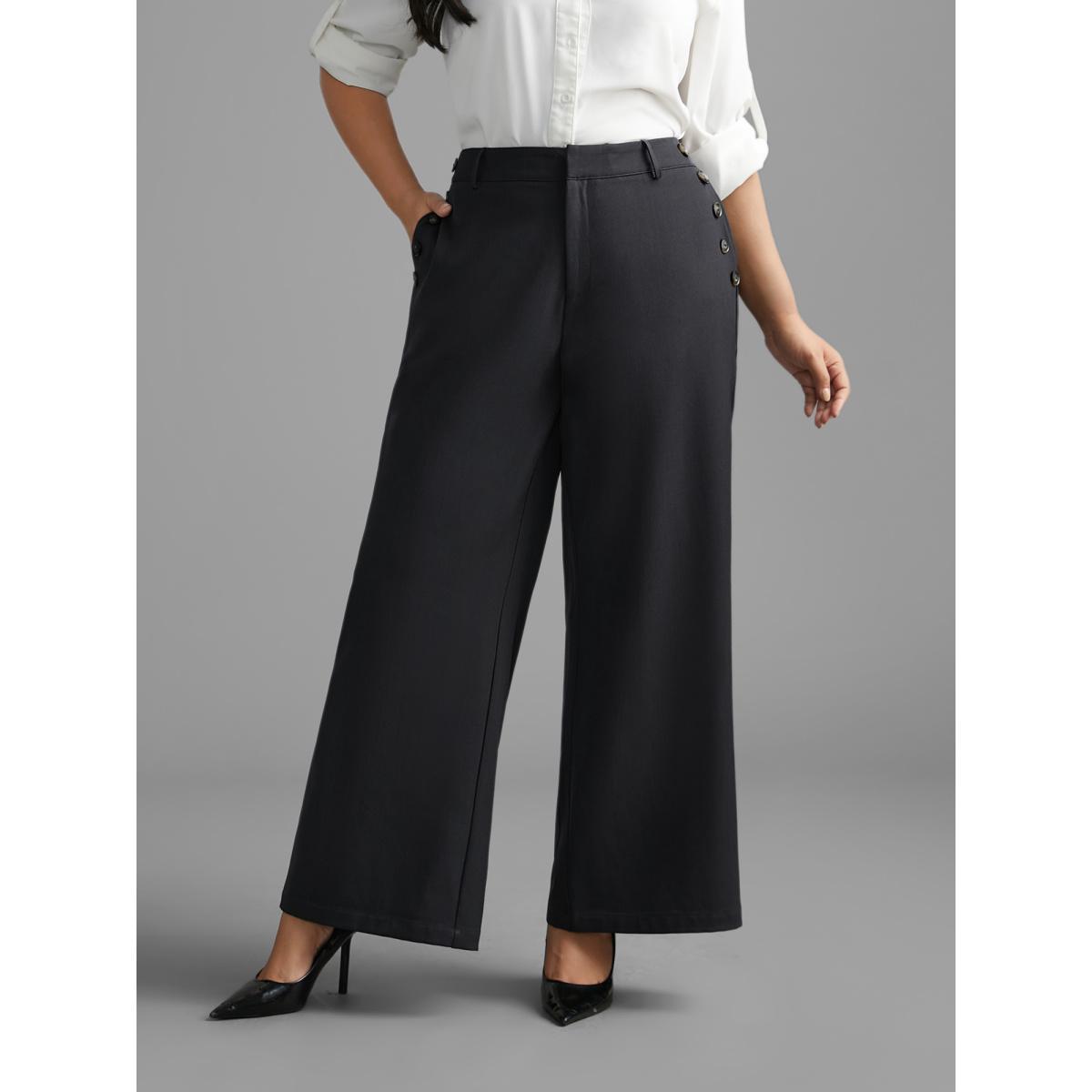 Plus Size Stretchy Woven Button Detail Bootcut Pants Women DimGray Workwear Essentials Bootcut Mid Rise Work Pants BloomChic 26/4X Product Image