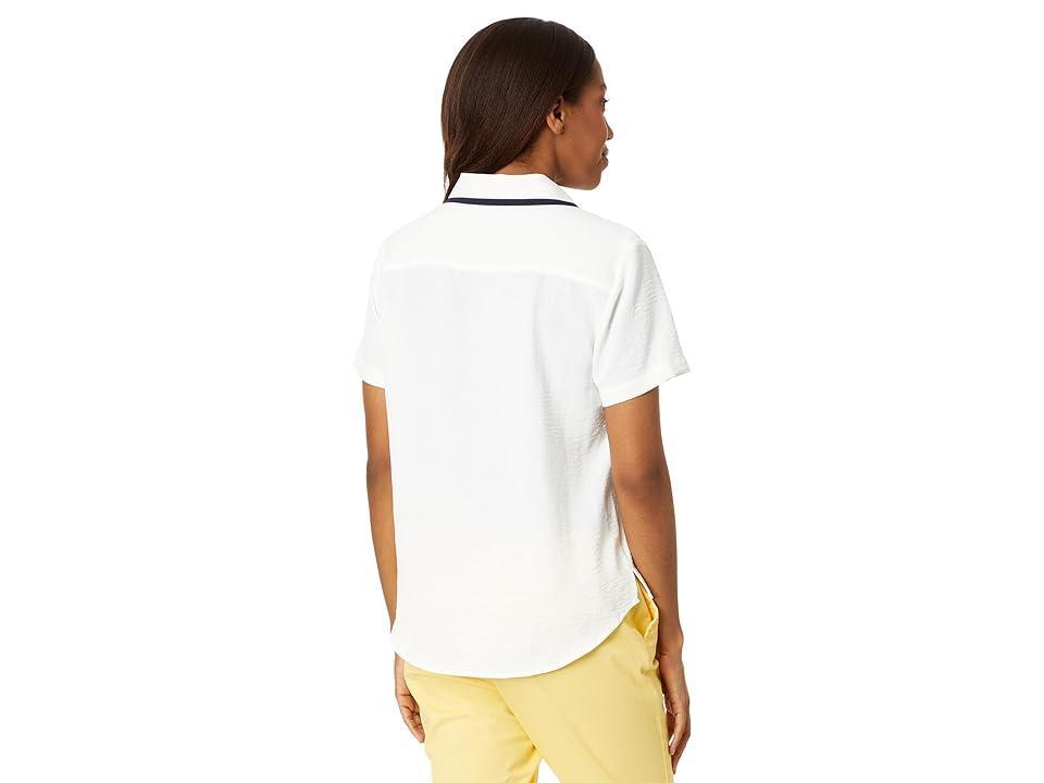 Tommy Hilfiger Short Sleeve Button Up With Ribbed Collar (Ivory) Women's Clothing Product Image