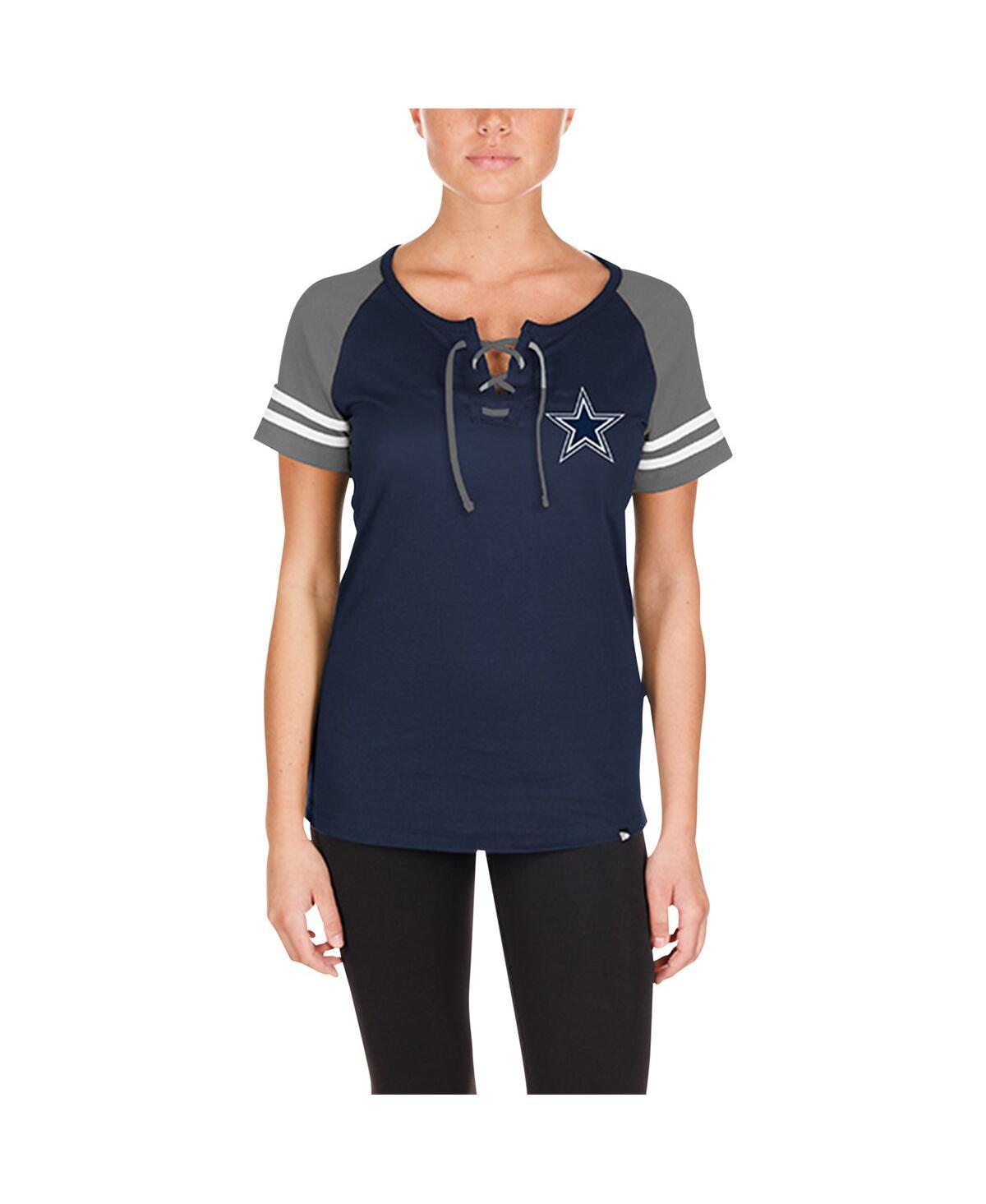 Women's New Era Navy Dallas Cowboys  Lace-Up Raglan T-Shirt, Size: XS, Blue Product Image