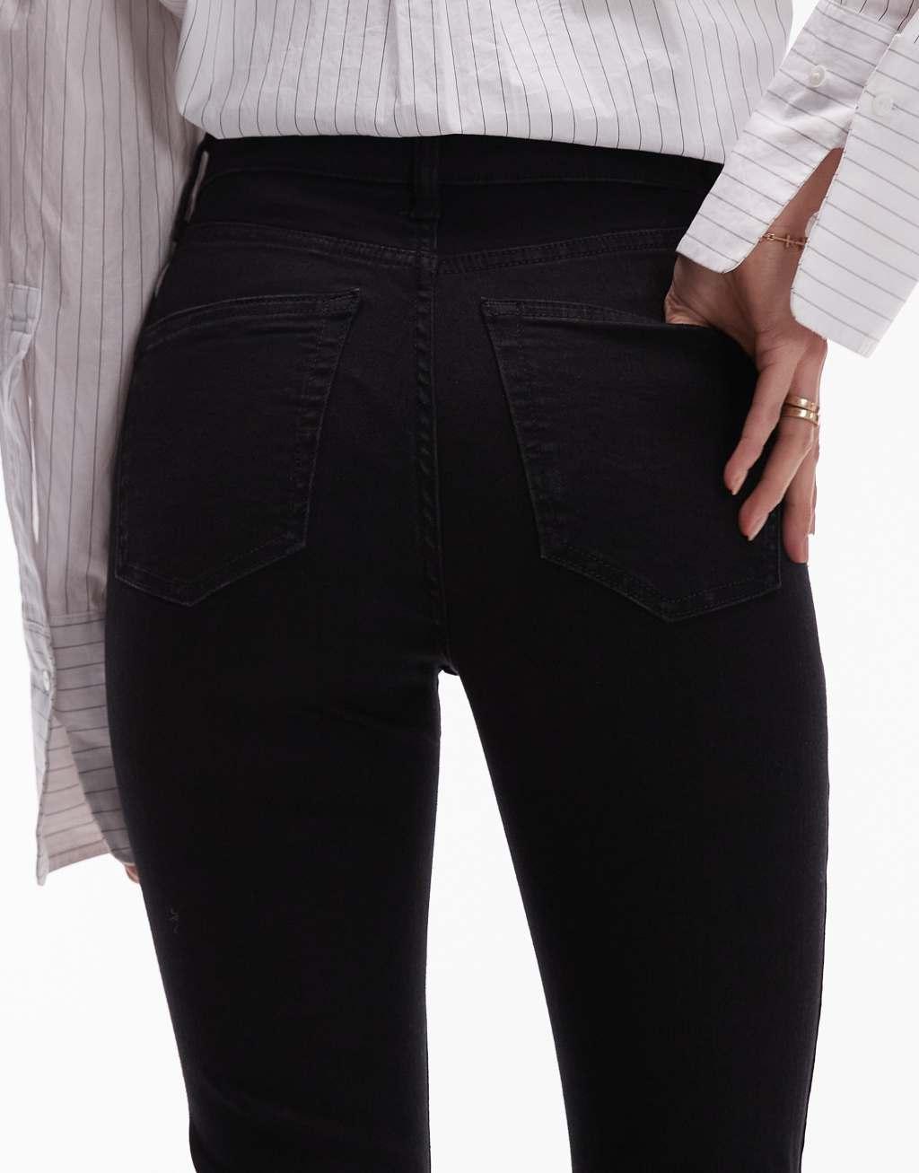 Topshop high rise Jamie flare jeans in black  Product Image